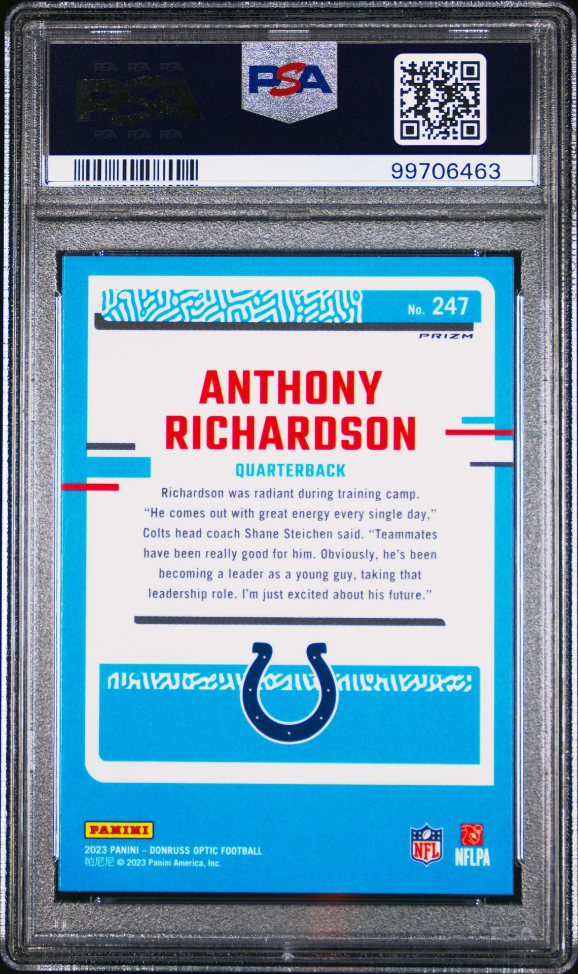2023 Panini Donruss Optic Anthony Richardson #247 (Holo) Mint 9 back