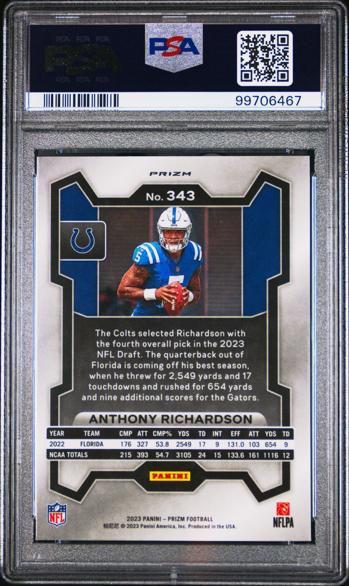 2023 Panini Prizm Anthony Richardson #343 (Green Wave) Mint 9 back
