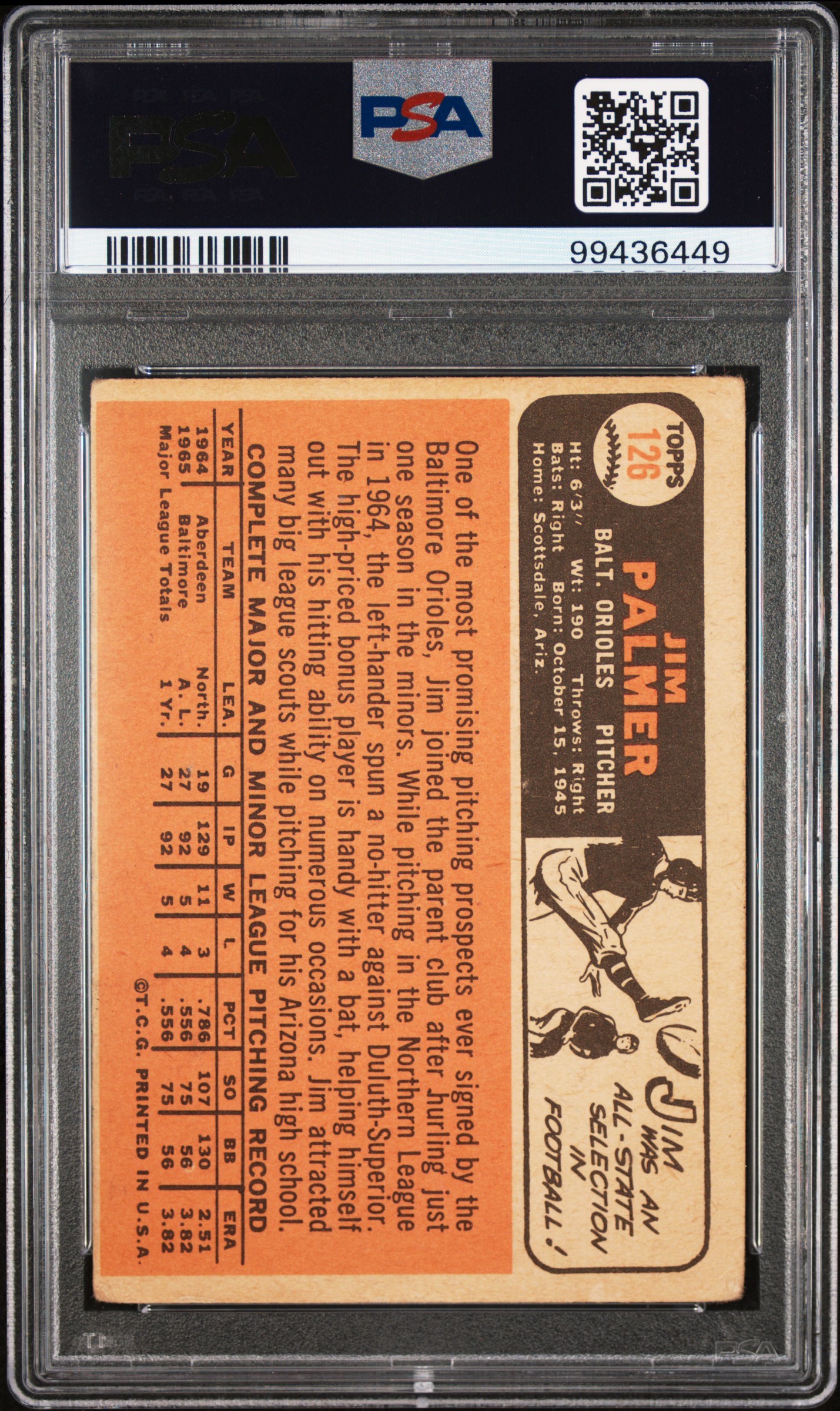 1966 Topps Jim Palmer #126 back