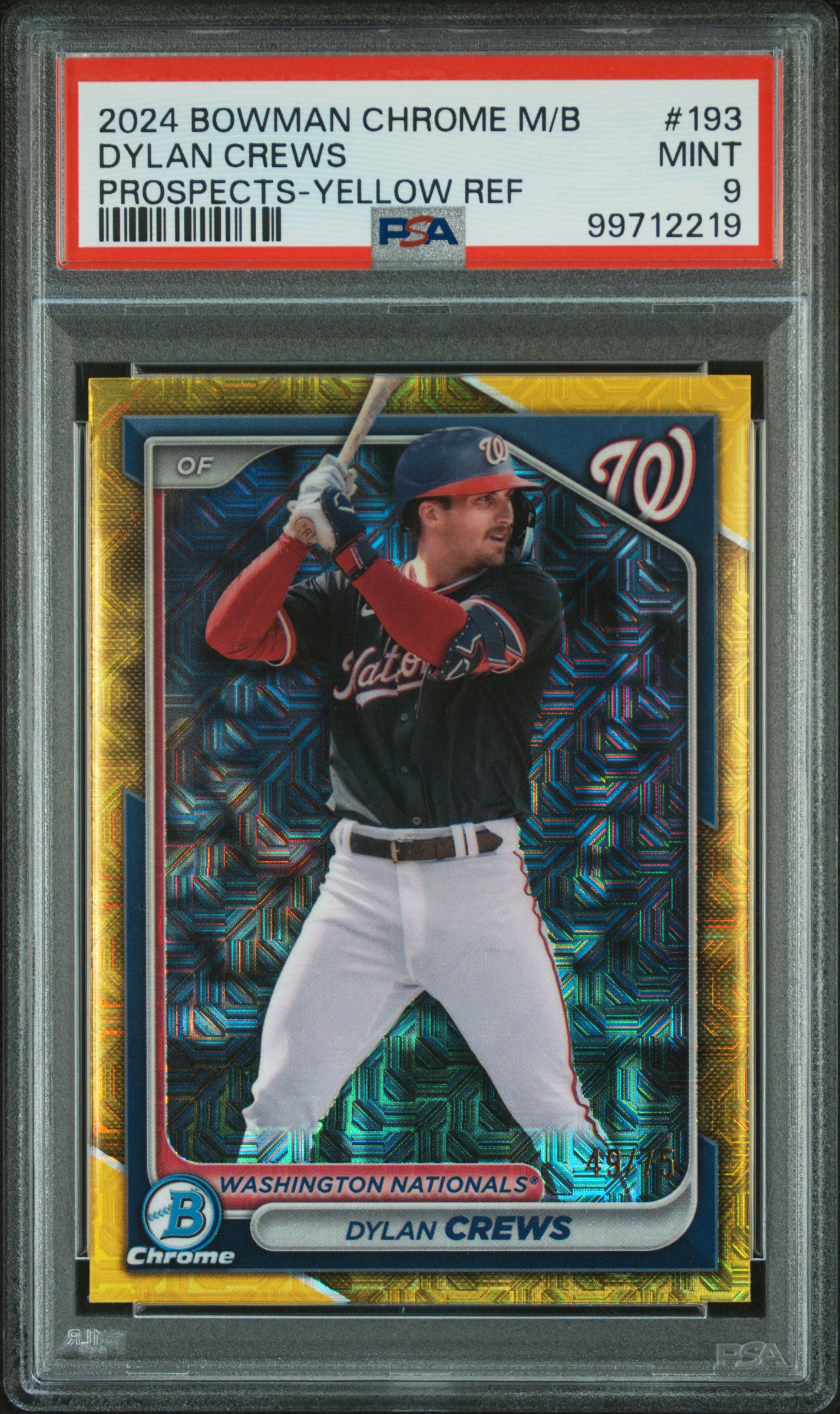 2024 Bowman Mega Box Chrome Prospects Dylan Crews #193 (Prospects-Yellow Ref) Mint 9 front