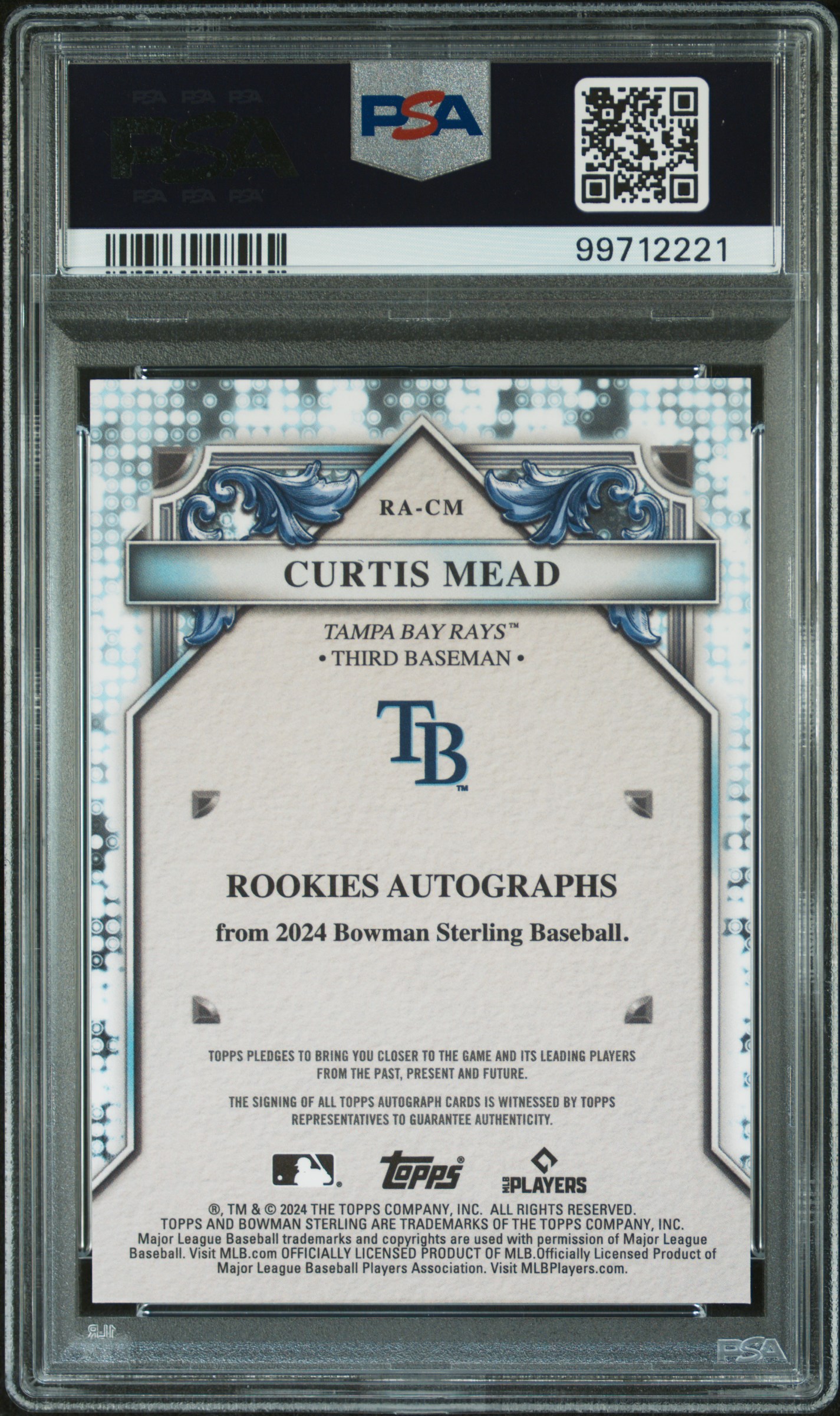 2024 Bowman Sterling Rookies Autographs Curtis Mead #Racm (Rookies Autograph-Wave Ref) Gem Mt 10 back
