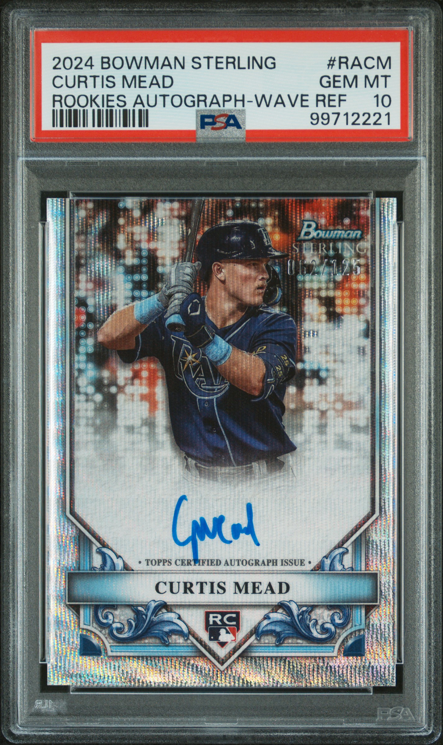 2024 Bowman Sterling Rookies Autographs Curtis Mead #Racm (Rookies Autograph-Wave Ref) Gem Mt 10 front