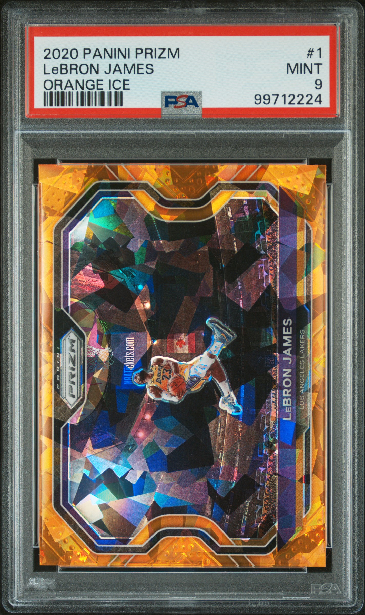 2020 Panini Prizm Lebron James #1 (Orange Ice) Mint 9 front