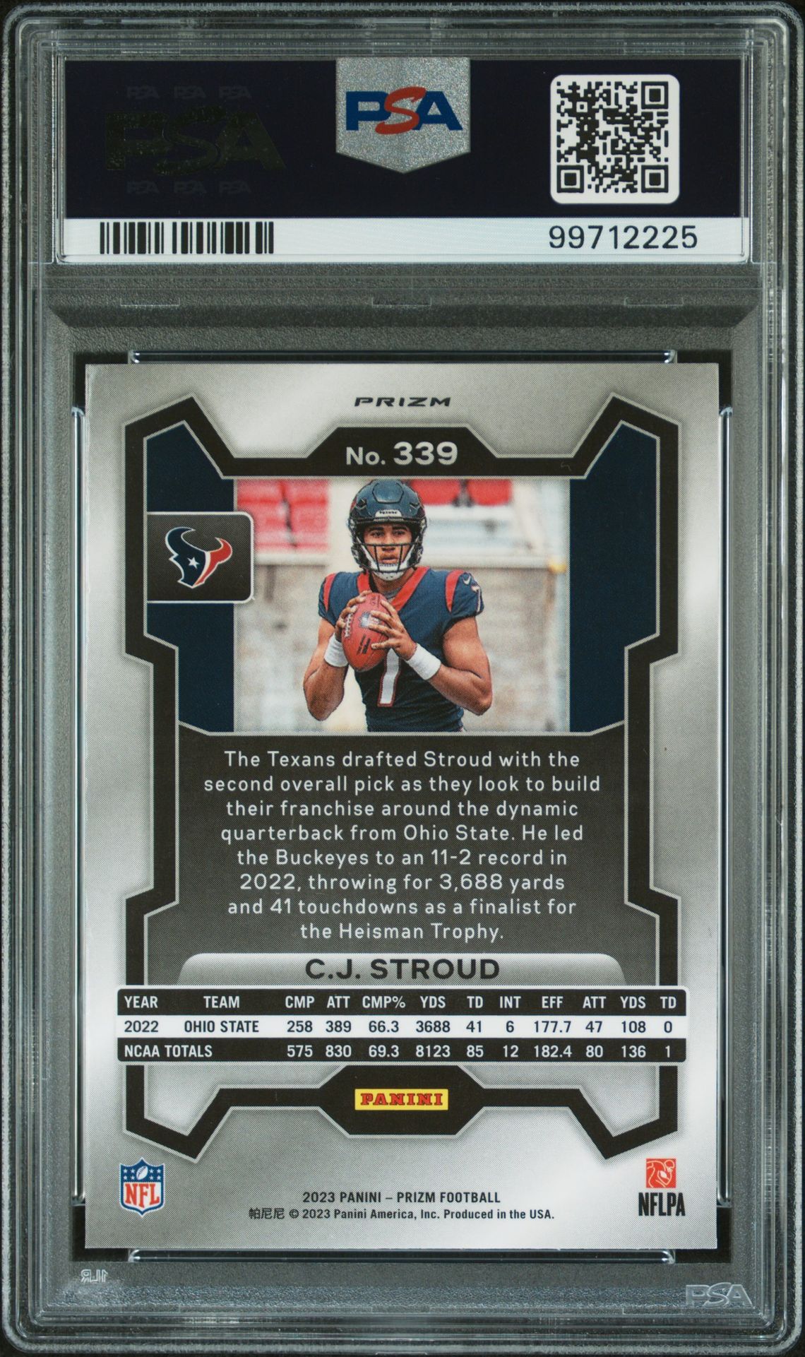 2023 Panini Prizm Cj Stroud #339 (Disco Prizm) Mint 9 back