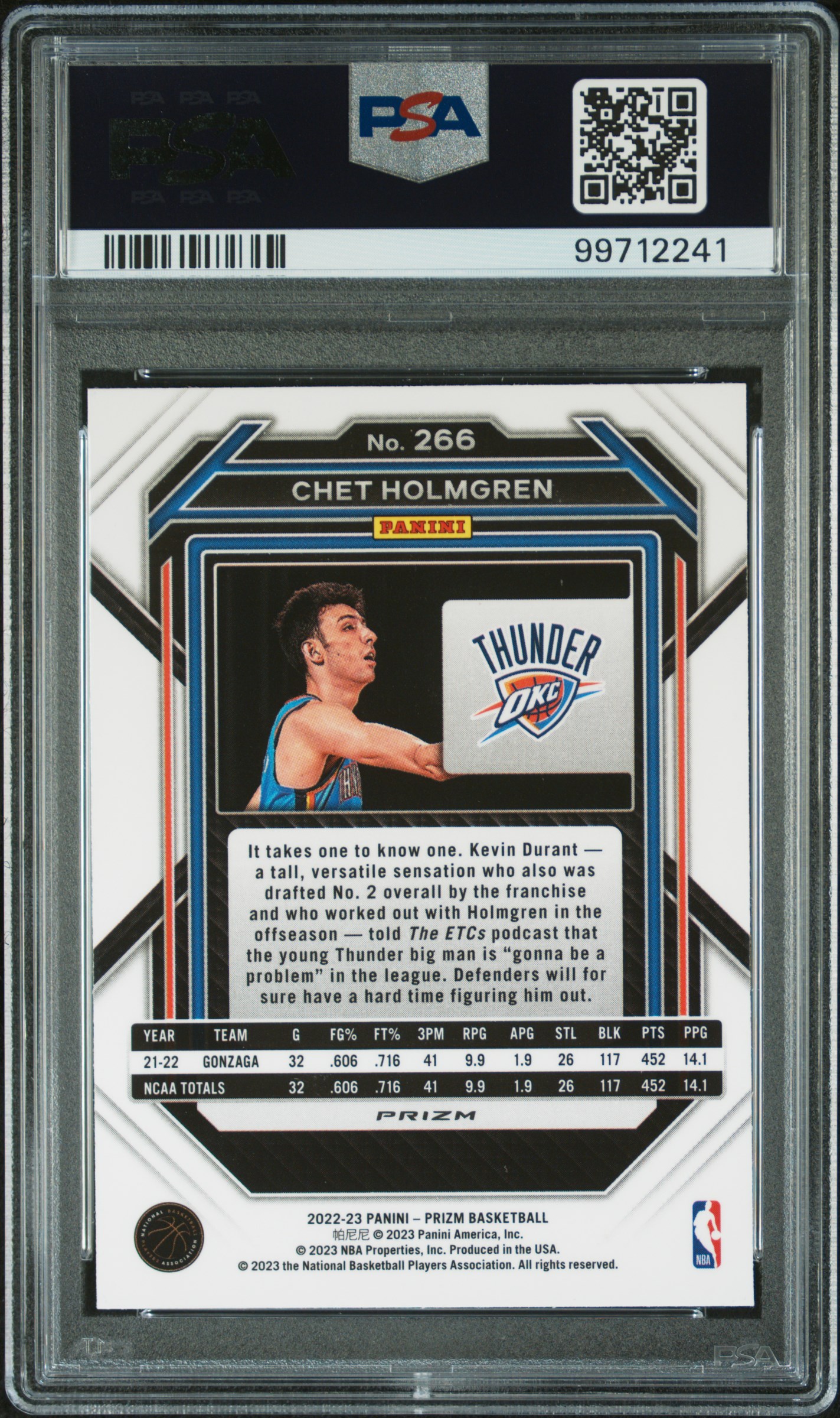 2022 Panini Prizm Chet Holmgren #266 (Red Ice) Nm-Mt 8 back