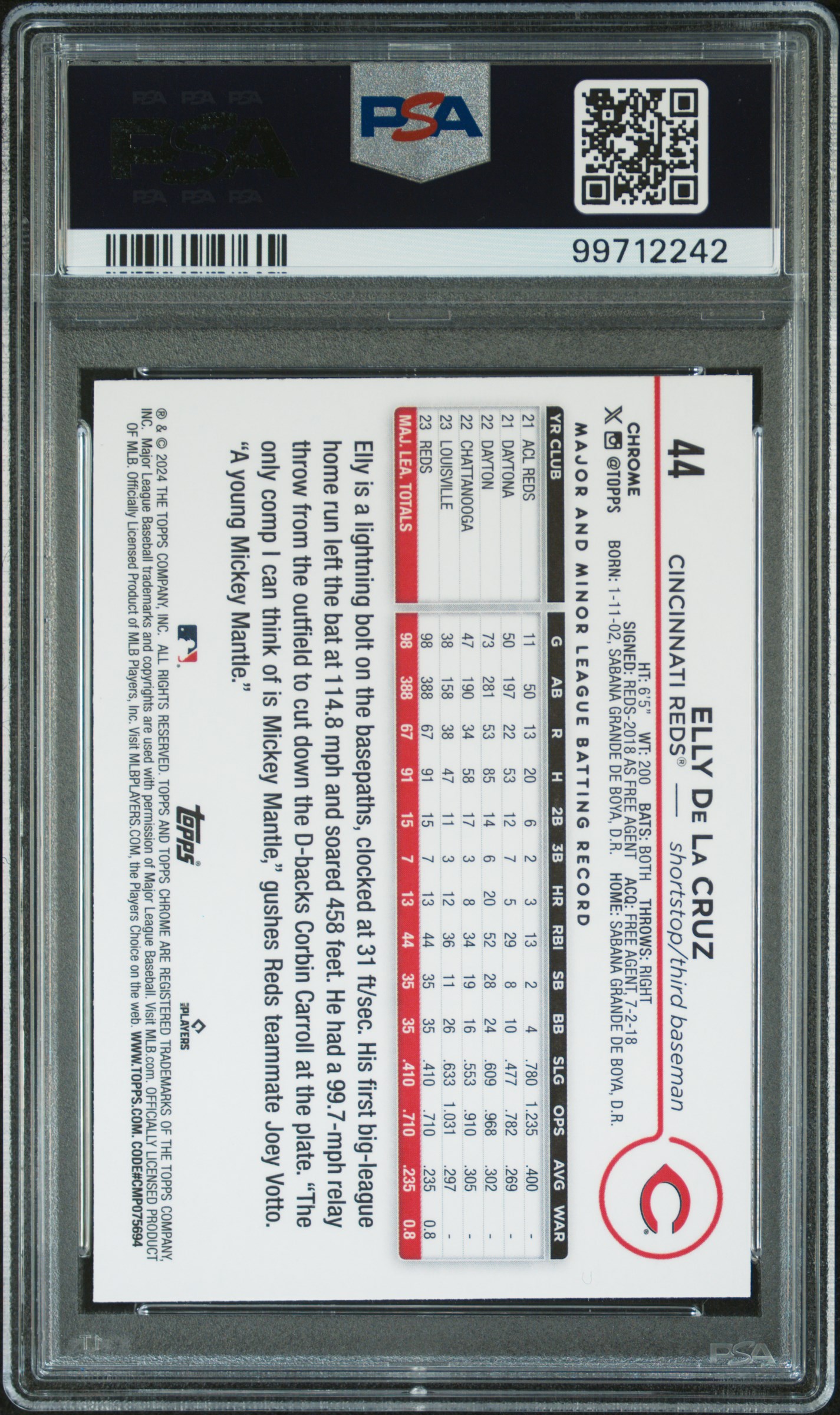 2024 Topps Chrome Elly De La Cruz #44 (X-Fractor) Mint 9 back