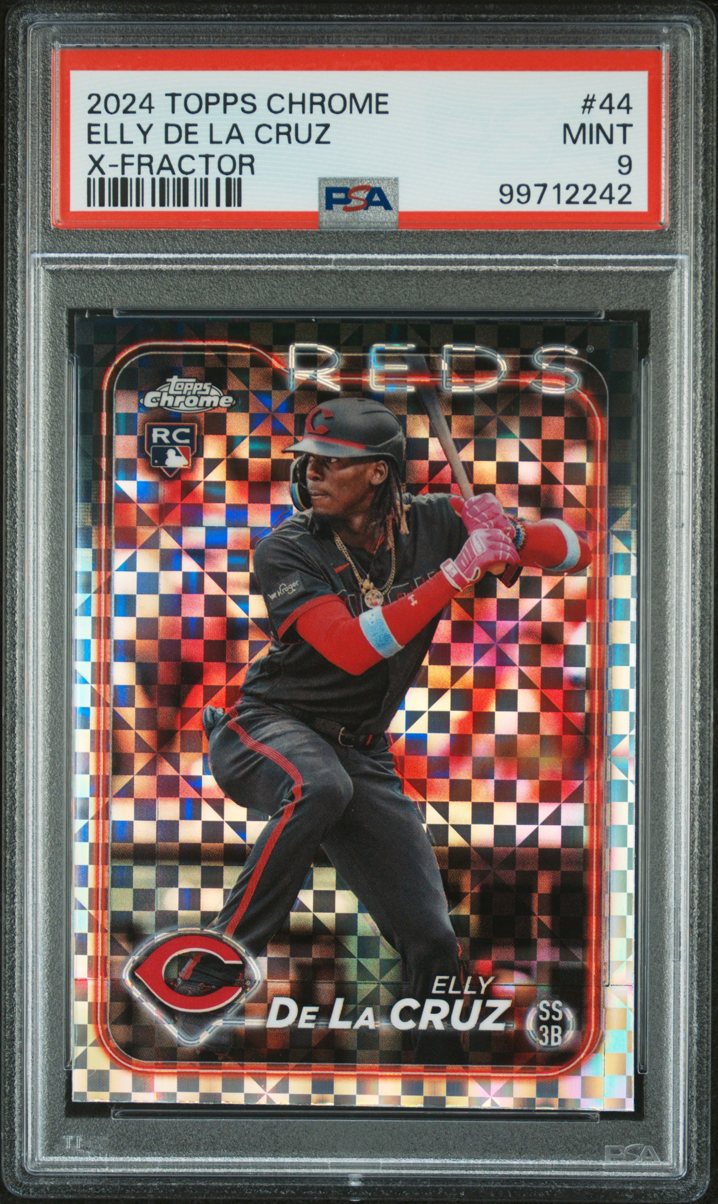 2024 Topps Chrome Elly De La Cruz #44 (X-Fractor) Mint 9 front