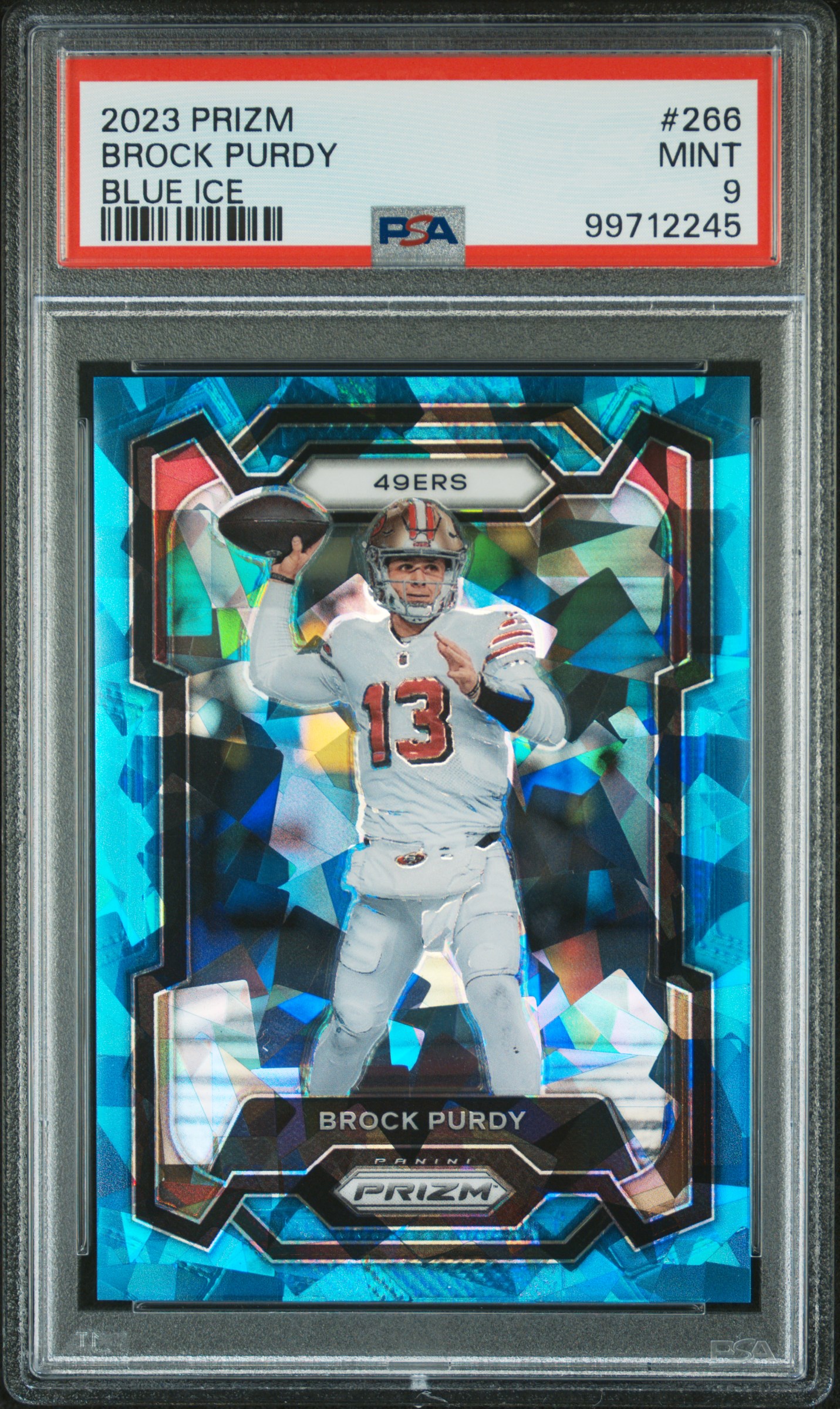 2023 Panini Prizm Brock Purdy #266 (Blue Ice) Mint 9 front