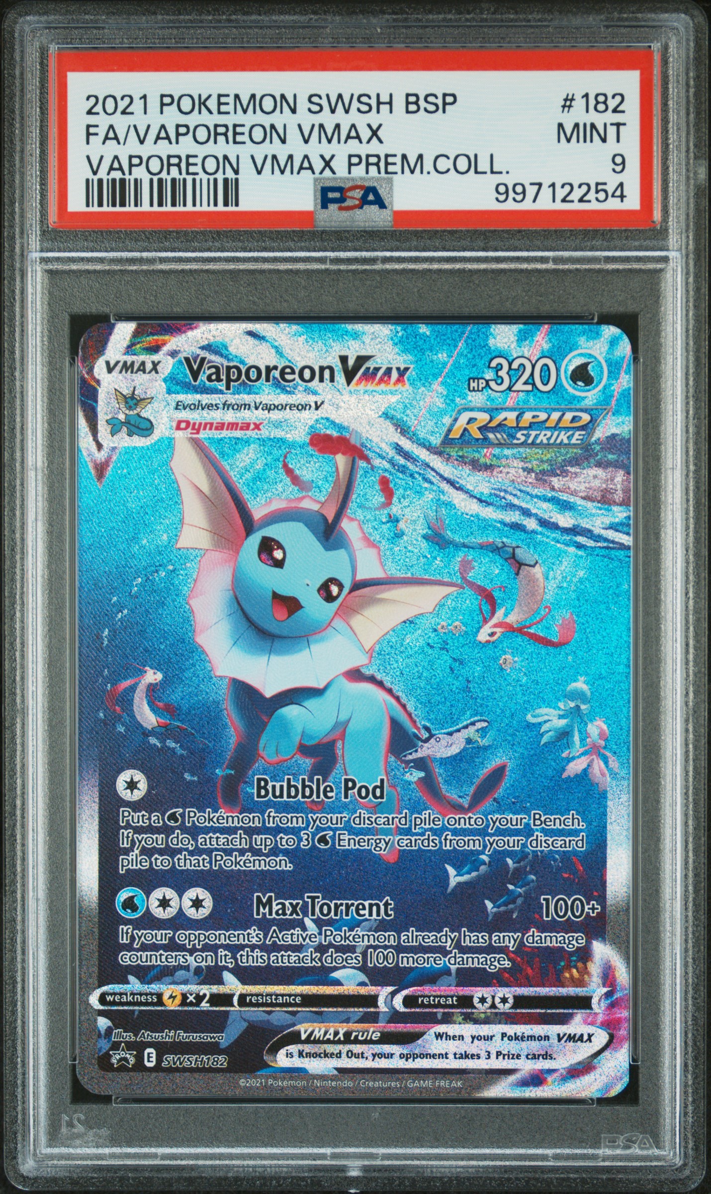 2021 Pokemon Swsh Black Star Promo Fa/Vaporeon Vmax #182 (Vaporeon Vmax Prem.coll.) Mint 9 front
