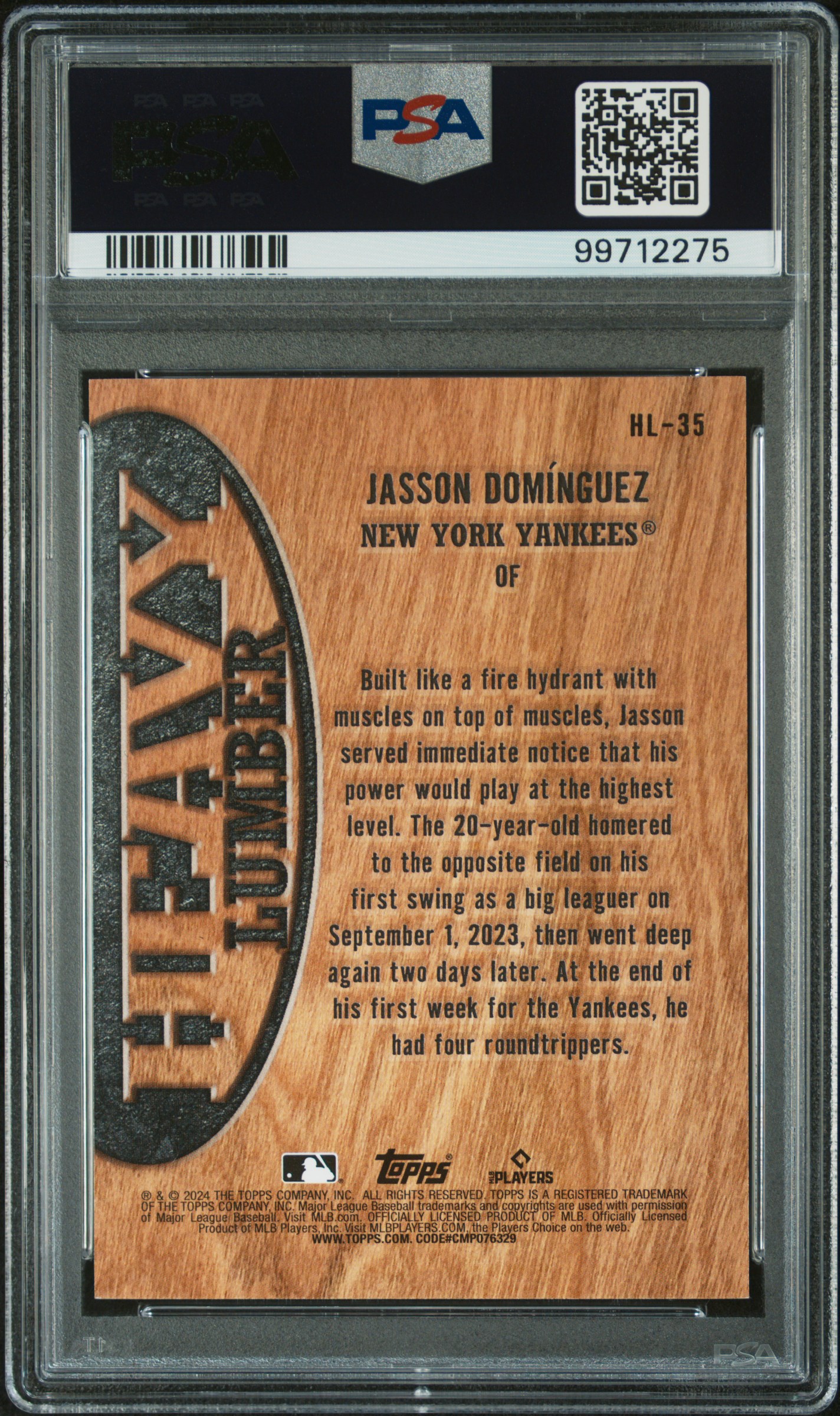 2024 Topps Heavy Lumber Jasson Dominguez #Hl35 (Series 2) Mint 9 back