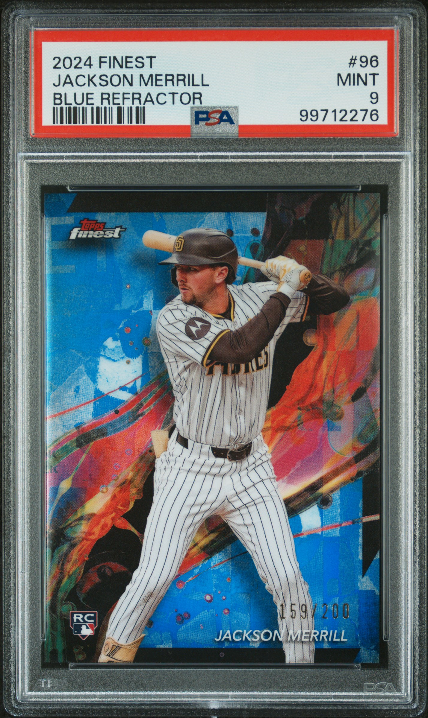 2024 Topps Finest Jackson Merrill #96 (Blue Refractor) Mint 9 front