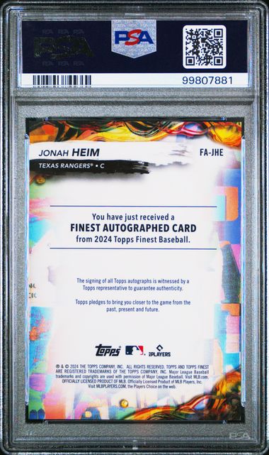 2024 Topps Finest Finest Autographs Jonah Heim #Fajhe (Autograph-Gold Refractor) Gem Mt 10 back