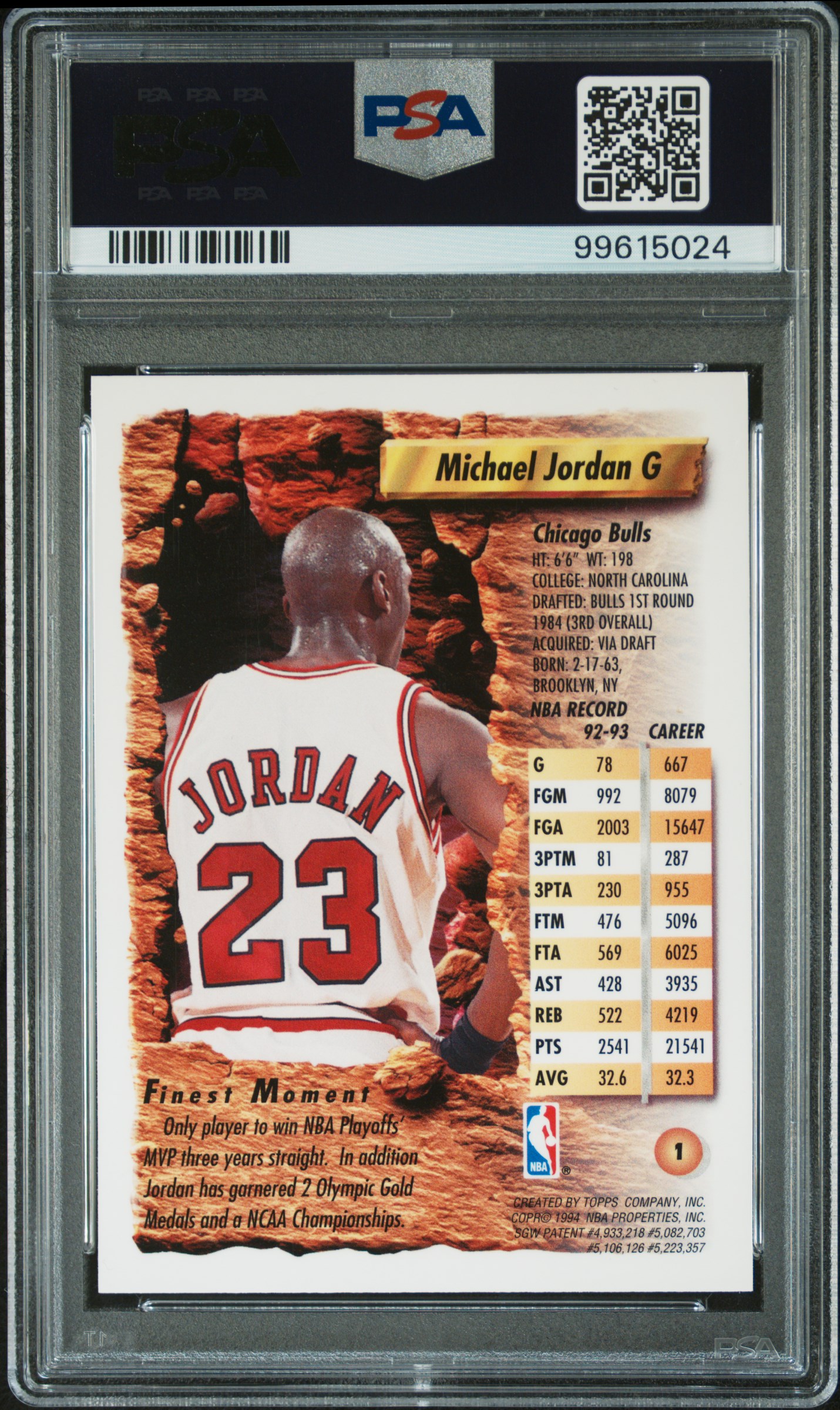 1993 Finest Michael Jordan #1 Nm-Mt 8 back