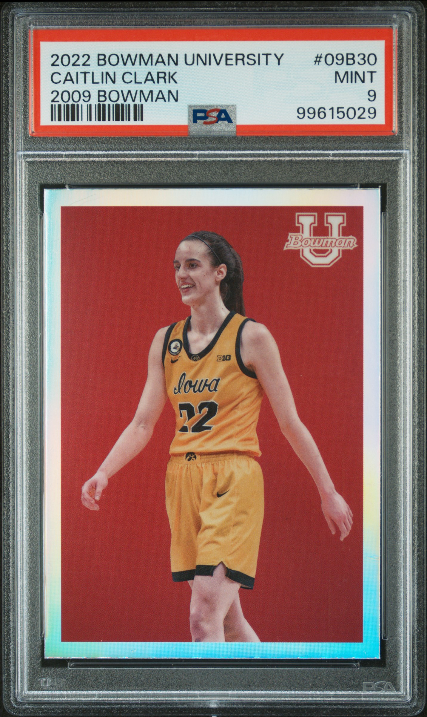 2022 Bowman Chrome University 2009 Bowman Caitlin Clark #09B30 (2009 Bowman) Mint 9 front