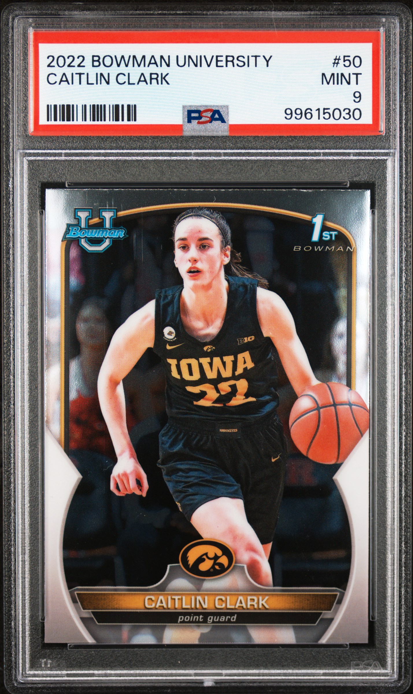 2022 Bowman Chrome University Caitlin Clark #50 Mint 9 front