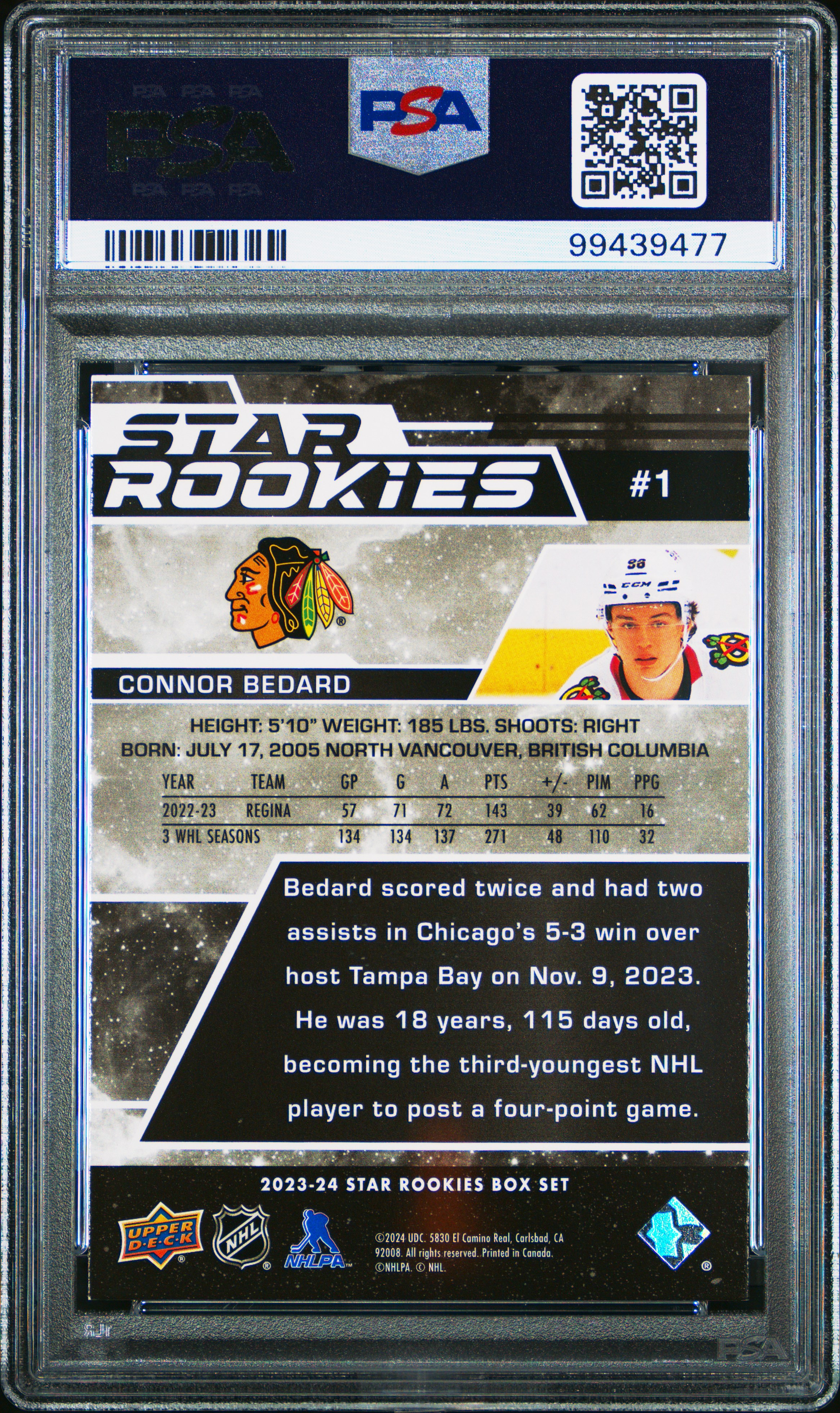 2023 Upper Deck Nhl Star Rookies Box Set Connor Bedard #1 (Box Set-Blue) Mint 9 back