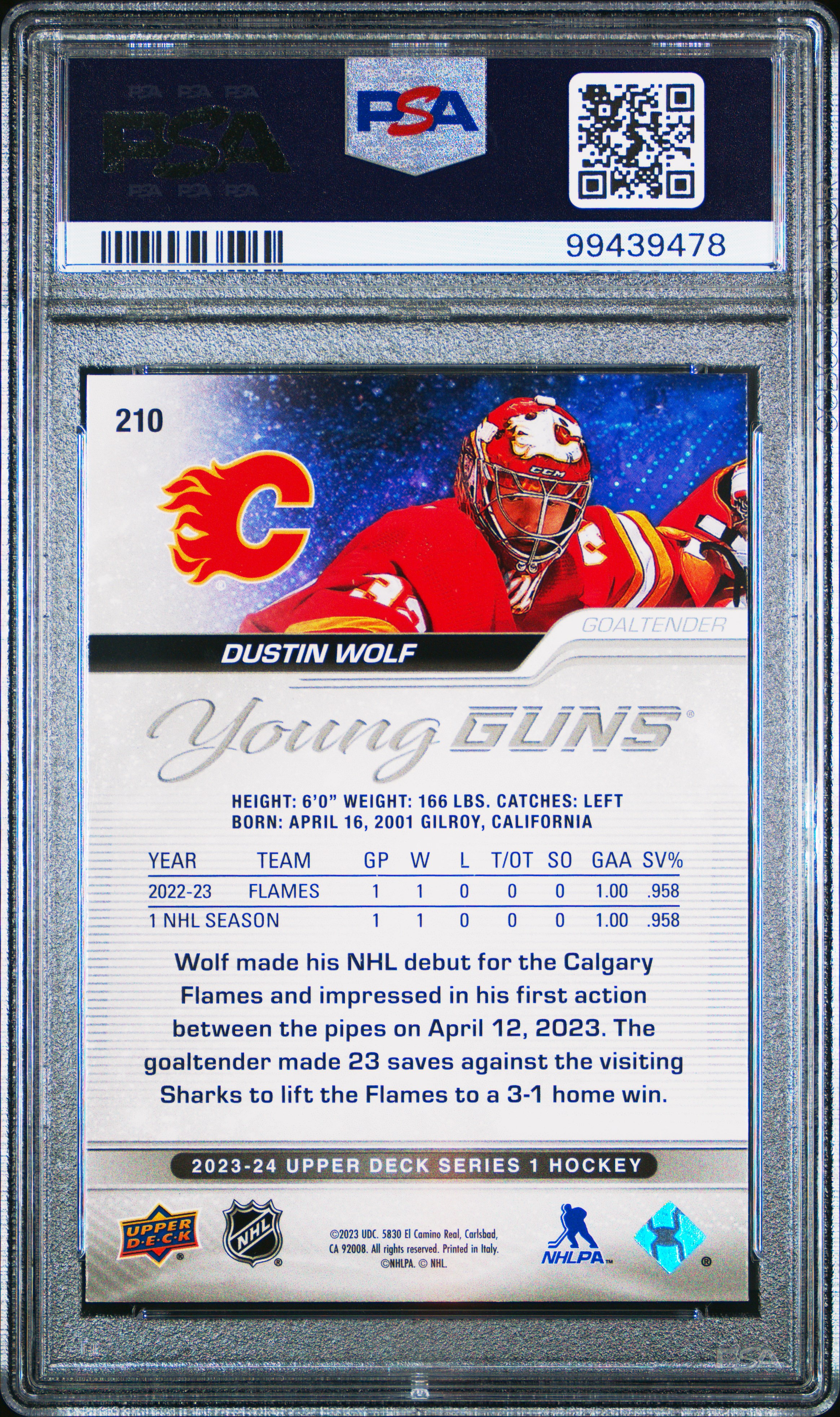 2023 Upper Deck Dustin Wolf #210 (Outburst) Mint 9 back