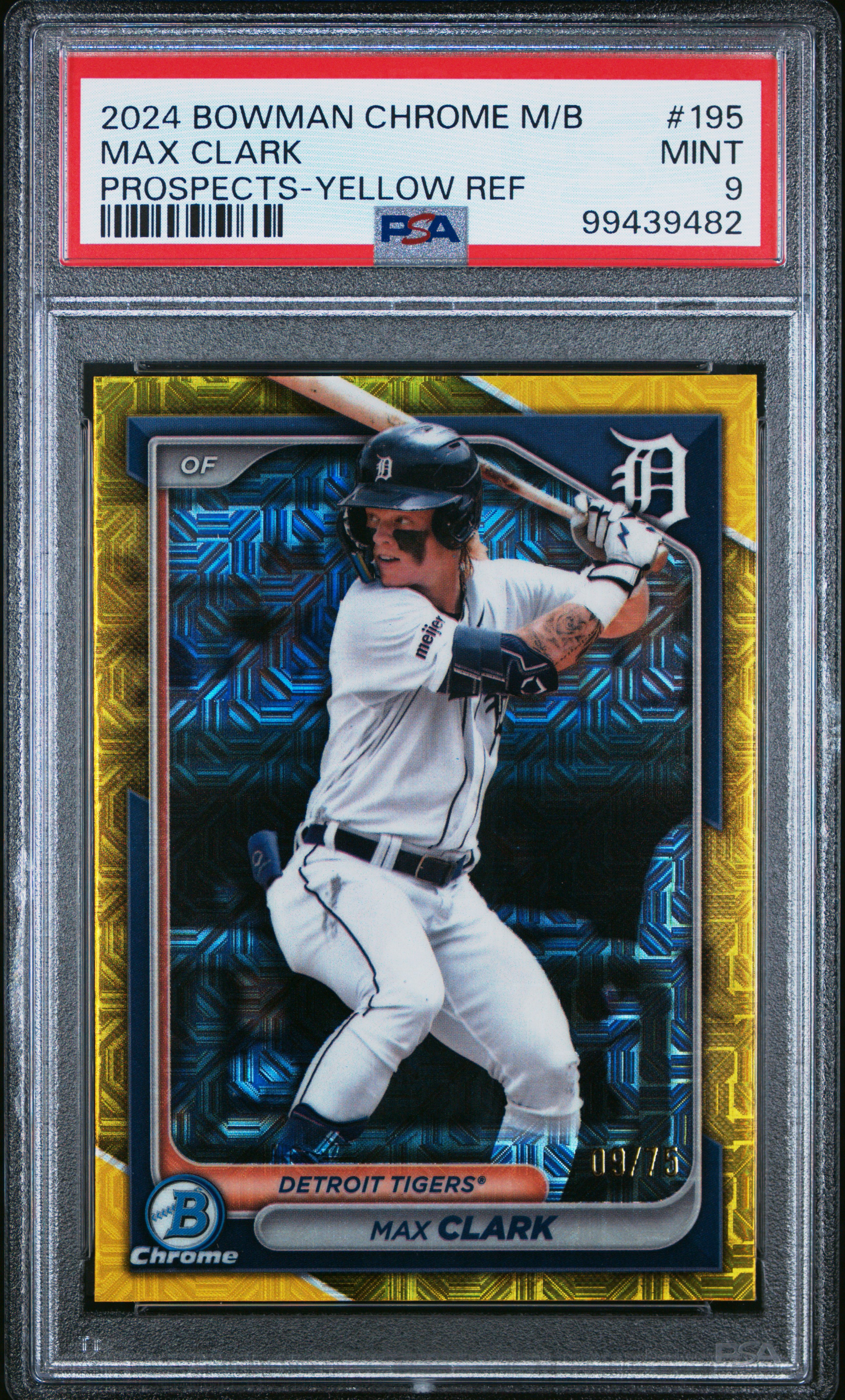 2024 Bowman Mega Box Chrome Prospects Max Clark #195 (Prospects-Yellow Ref) Mint 9 front