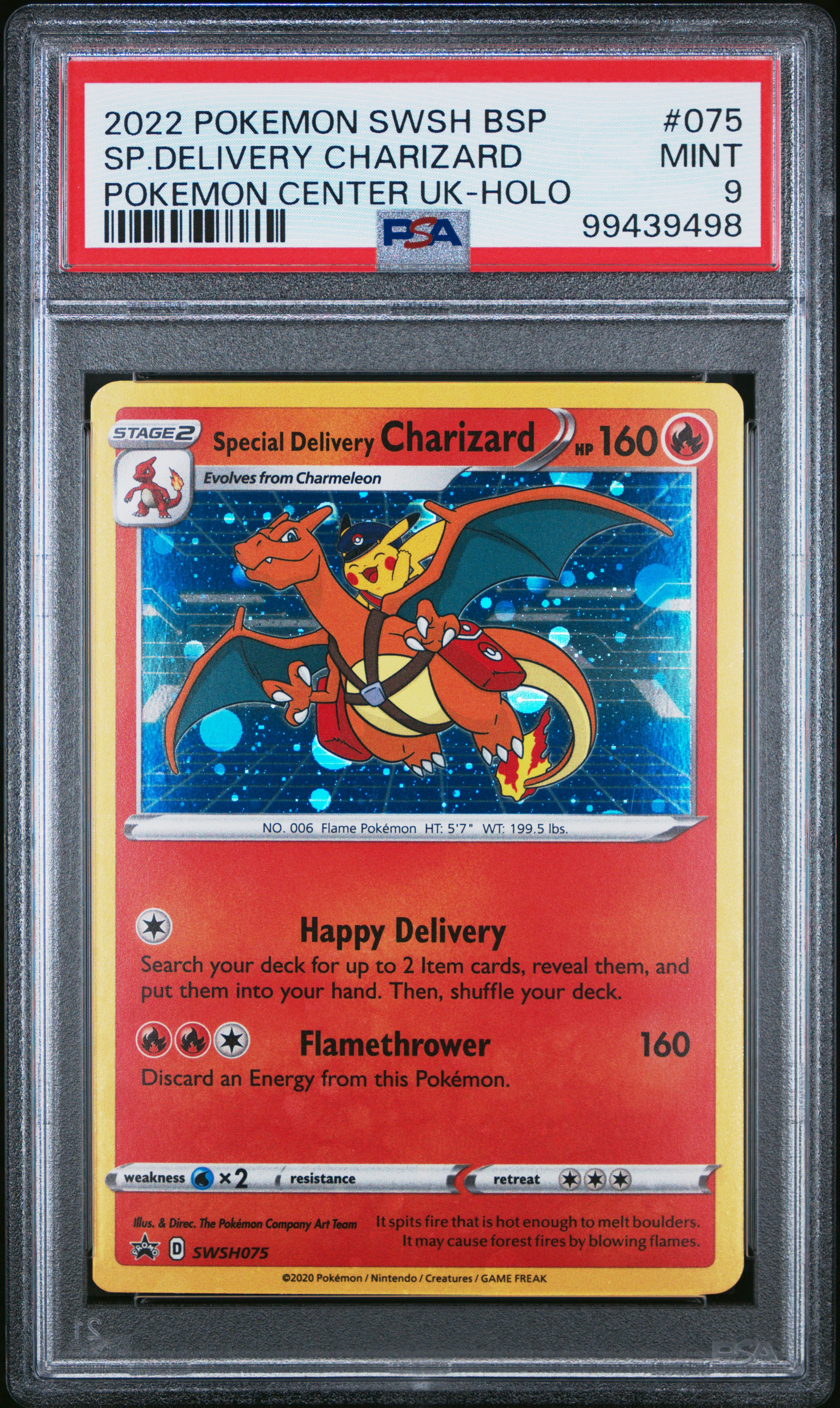 2022 Pokemon Swsh Black Star Promo Sp.delivery Charizard #075 (Pokemon Center Uk-Holo) Mint 9 front