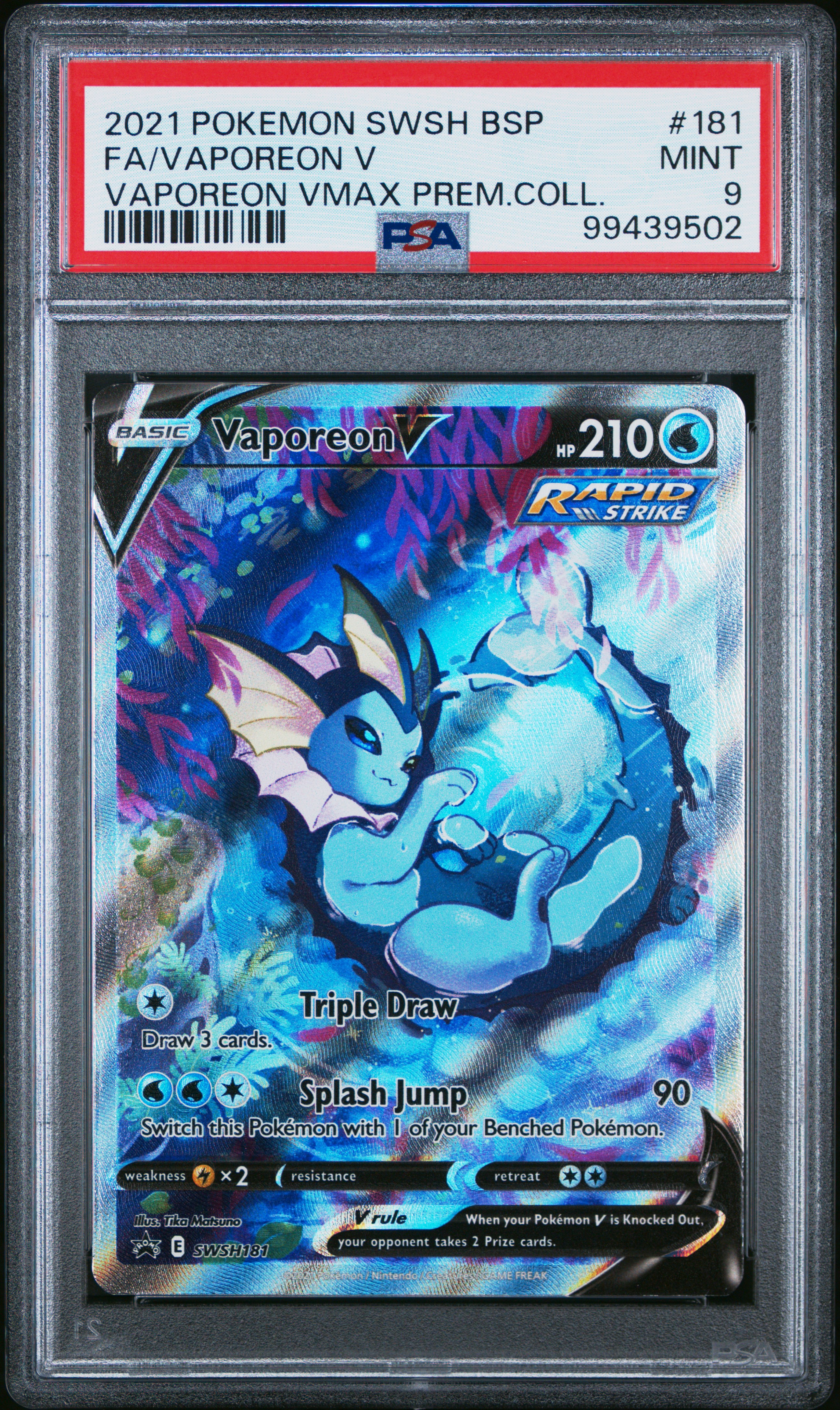 2021 Pokemon Swsh Black Star Promo Fa/Vaporeon V #181 (Vaporeon Vmax Prem.coll.) Mint 9 front