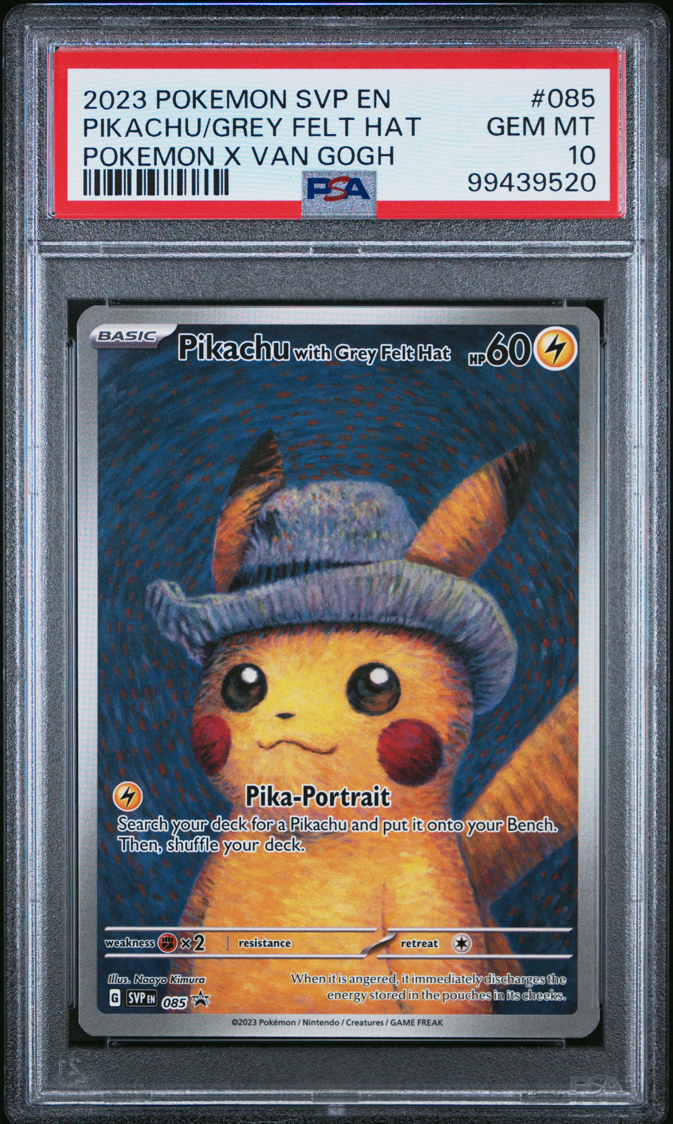 2023 Pokemon Svp En-Sv Black Star Promo Pikachu/Grey Felt Hat #085 (Pokemon X Van Gogh) Gem Mt 10 front