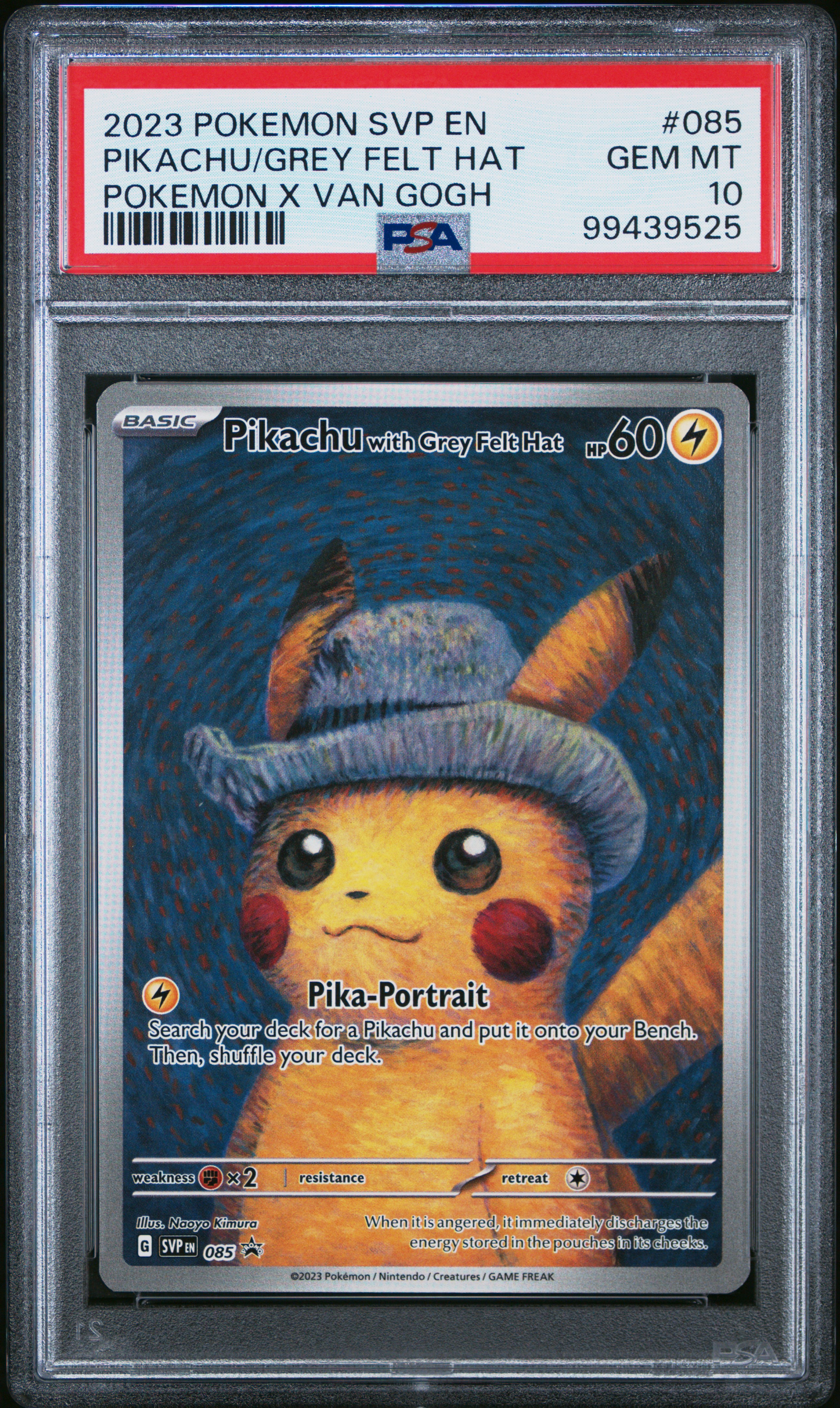 2023 Pokemon Svp En-Sv Black Star Promo Pikachu/Grey Felt Hat #085 (Pokemon X Van Gogh) Gem Mt 10 front