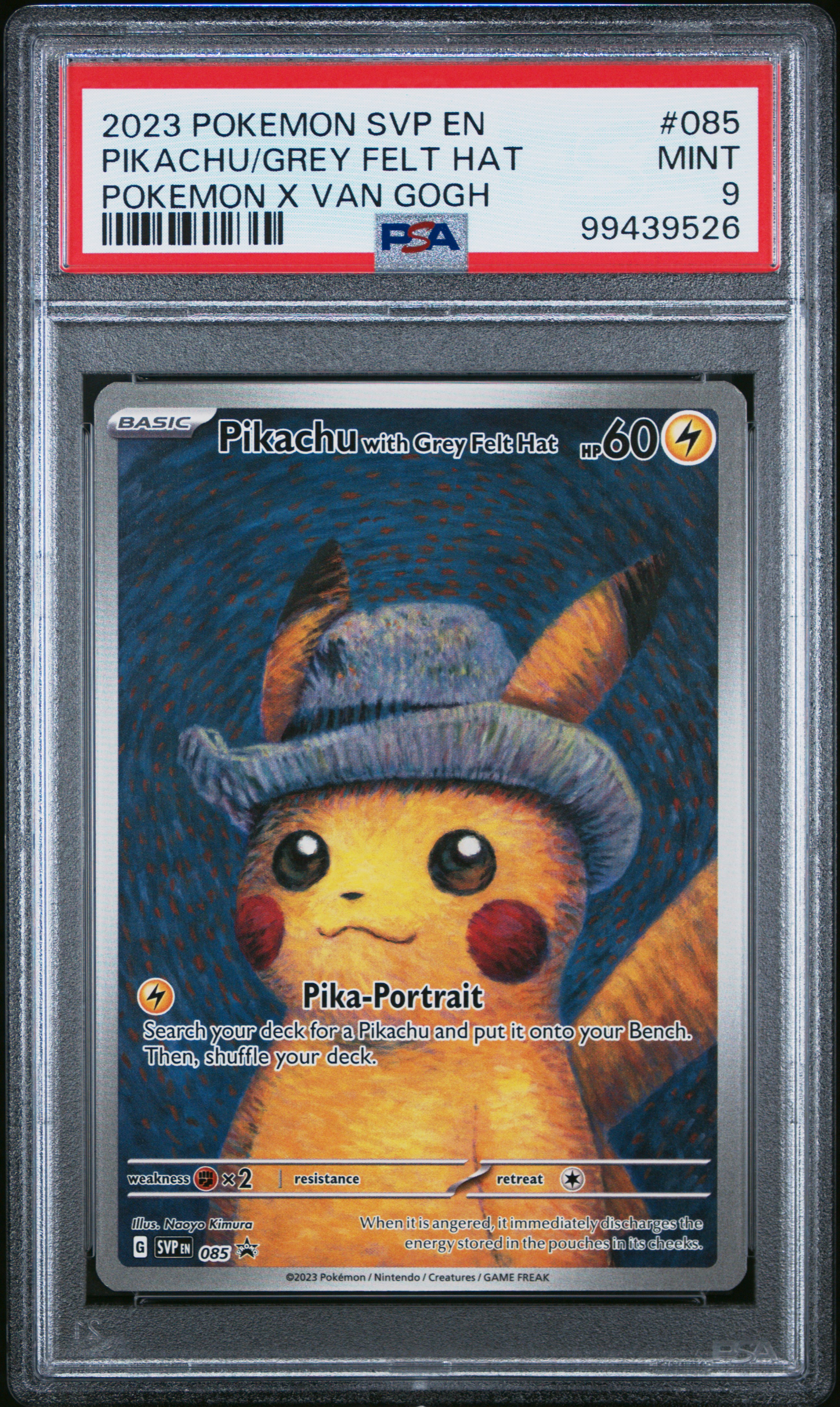 2023 Pokemon Svp En-Sv Black Star Promo Pikachu/Grey Felt Hat #085 (Pokemon X Van Gogh) Mint 9 front