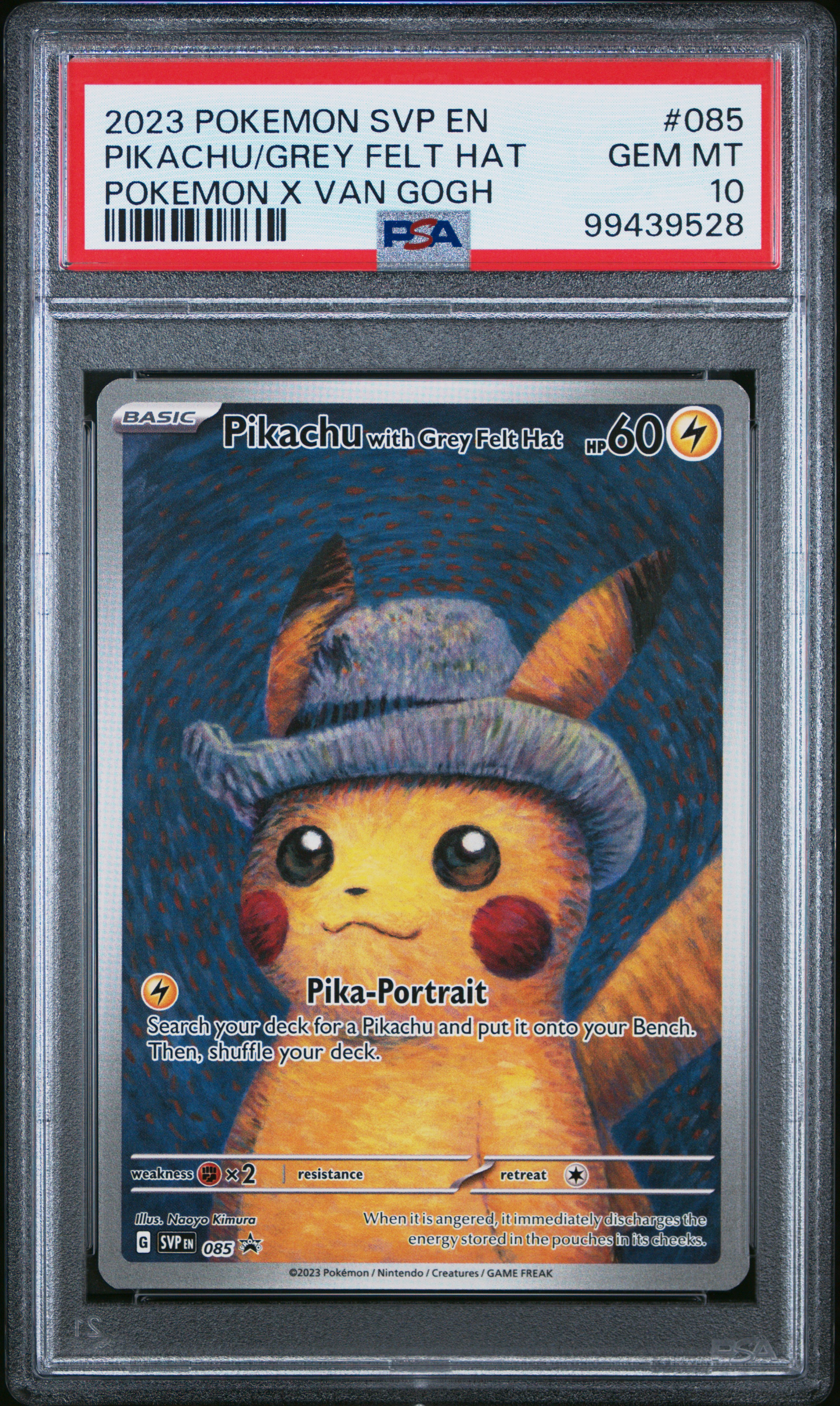 2023 Pokemon Svp En-Sv Black Star Promo Pikachu/Grey Felt Hat #085 (Pokemon X Van Gogh) Gem Mt 10 front