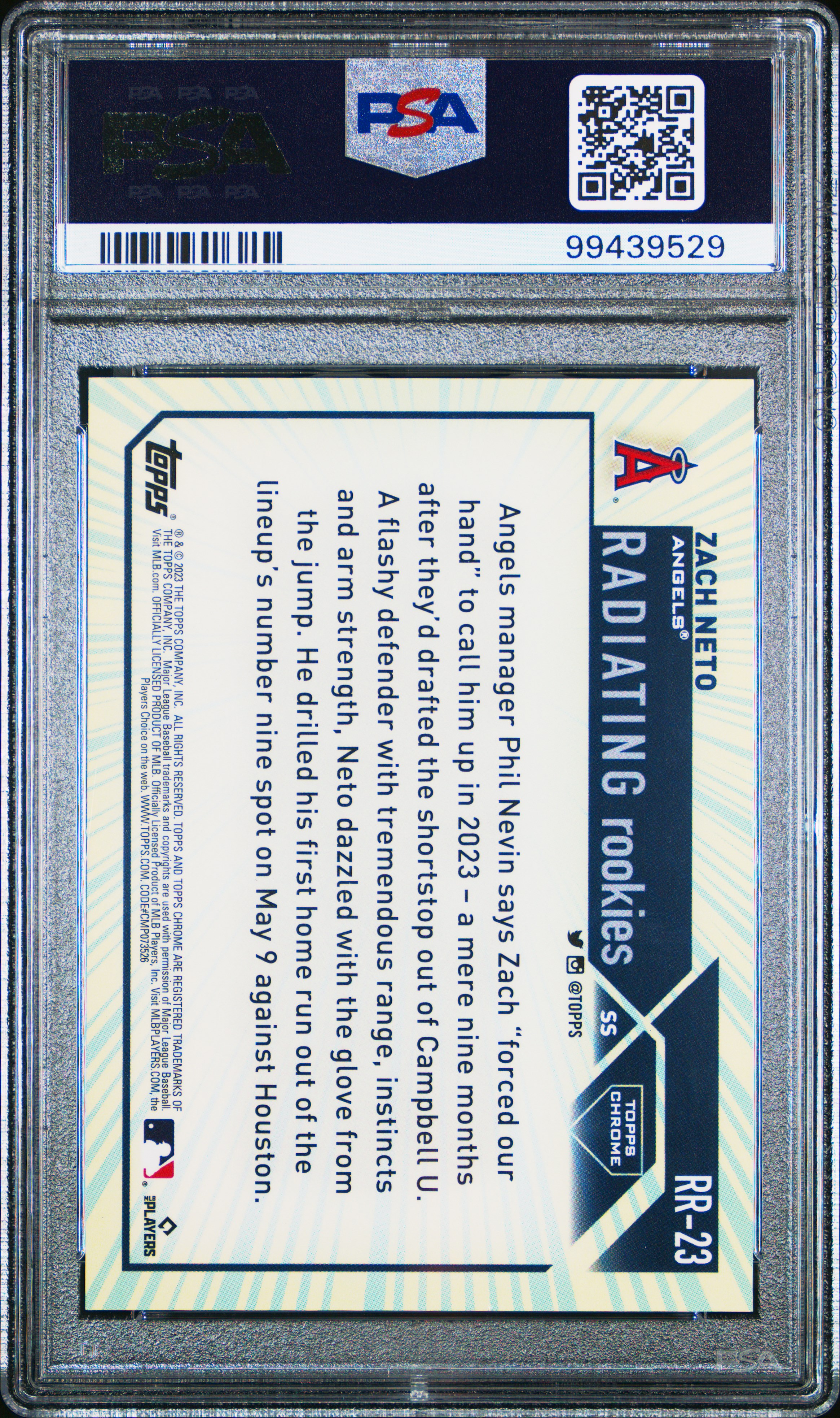 2023 Topps Chrome Radiating Rookies Zach Neto #Rr23 (Update) Gem Mt 10 back