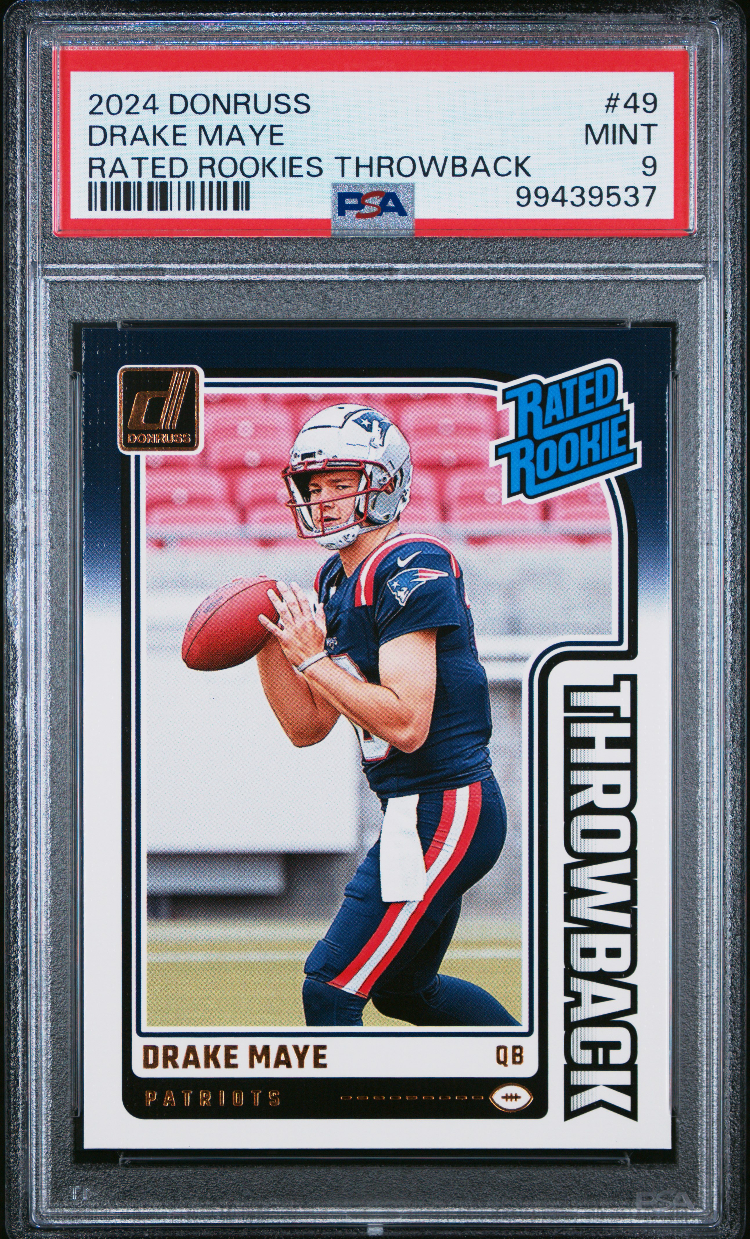2024 Panini Donruss Rated Rookies Throwback Drake Maye #49 Mint 9 back