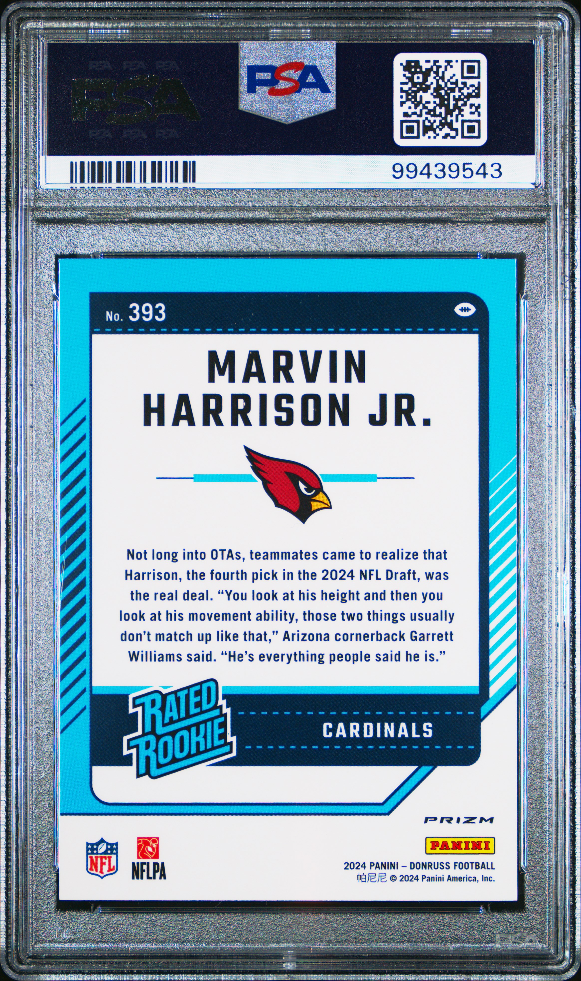 2024 Panini Donruss Marvin Harrison Jr. #393 (Optic Preview-Red Pandora) Gem Mt 10 back