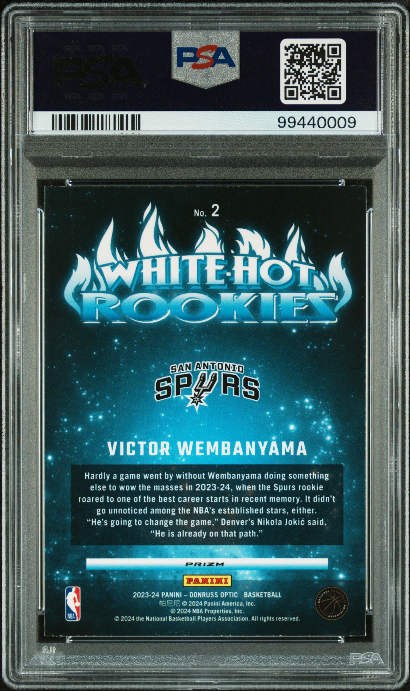 2023 Panini Donruss Optic White Hot Rookies Victor Wembanyama #2 (White Hot Rookies-Holo) Mint 9 back