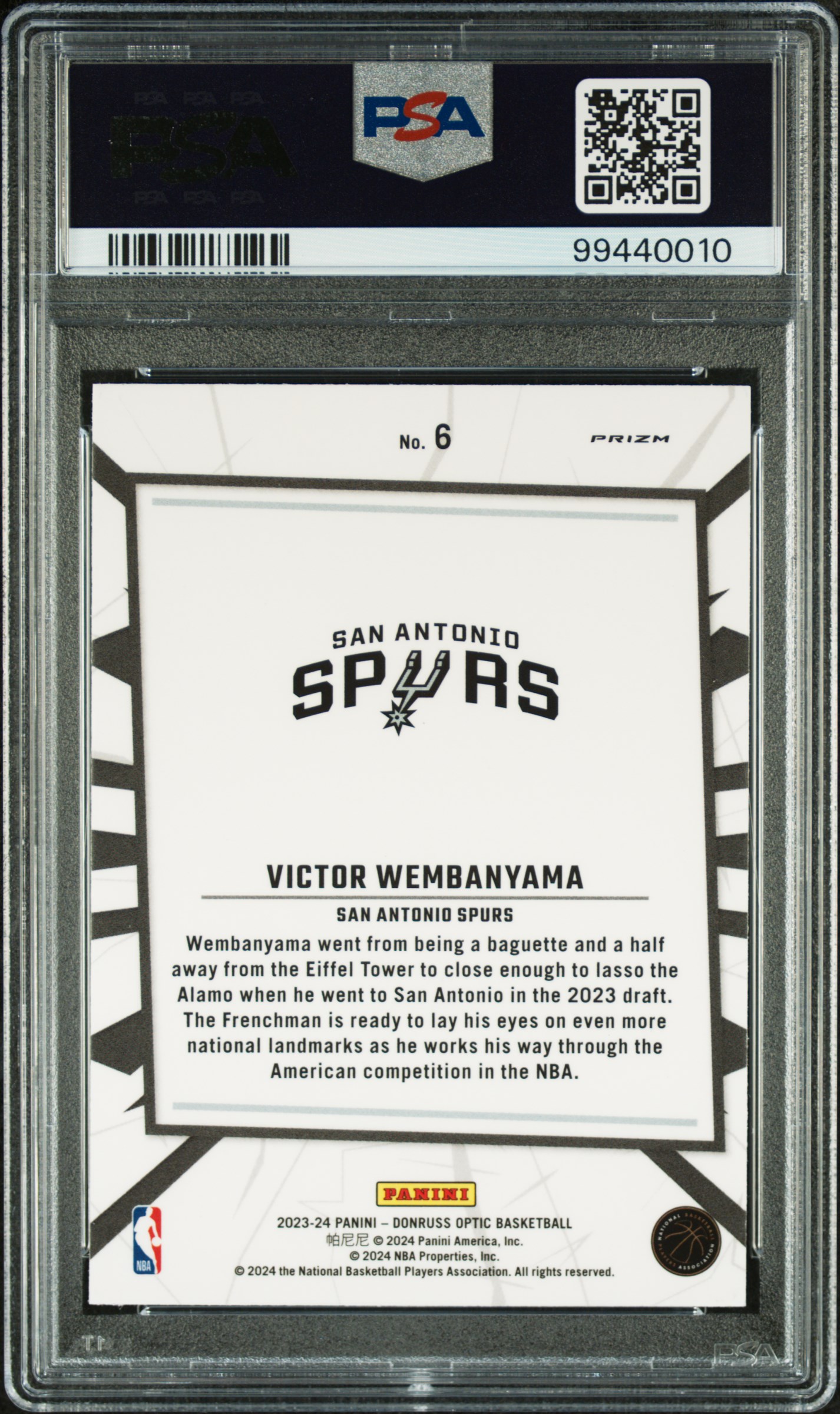 2023 Panini Donruss Optic My House Victor Wembanyama #6 (My House-Purple) Mint 9 back