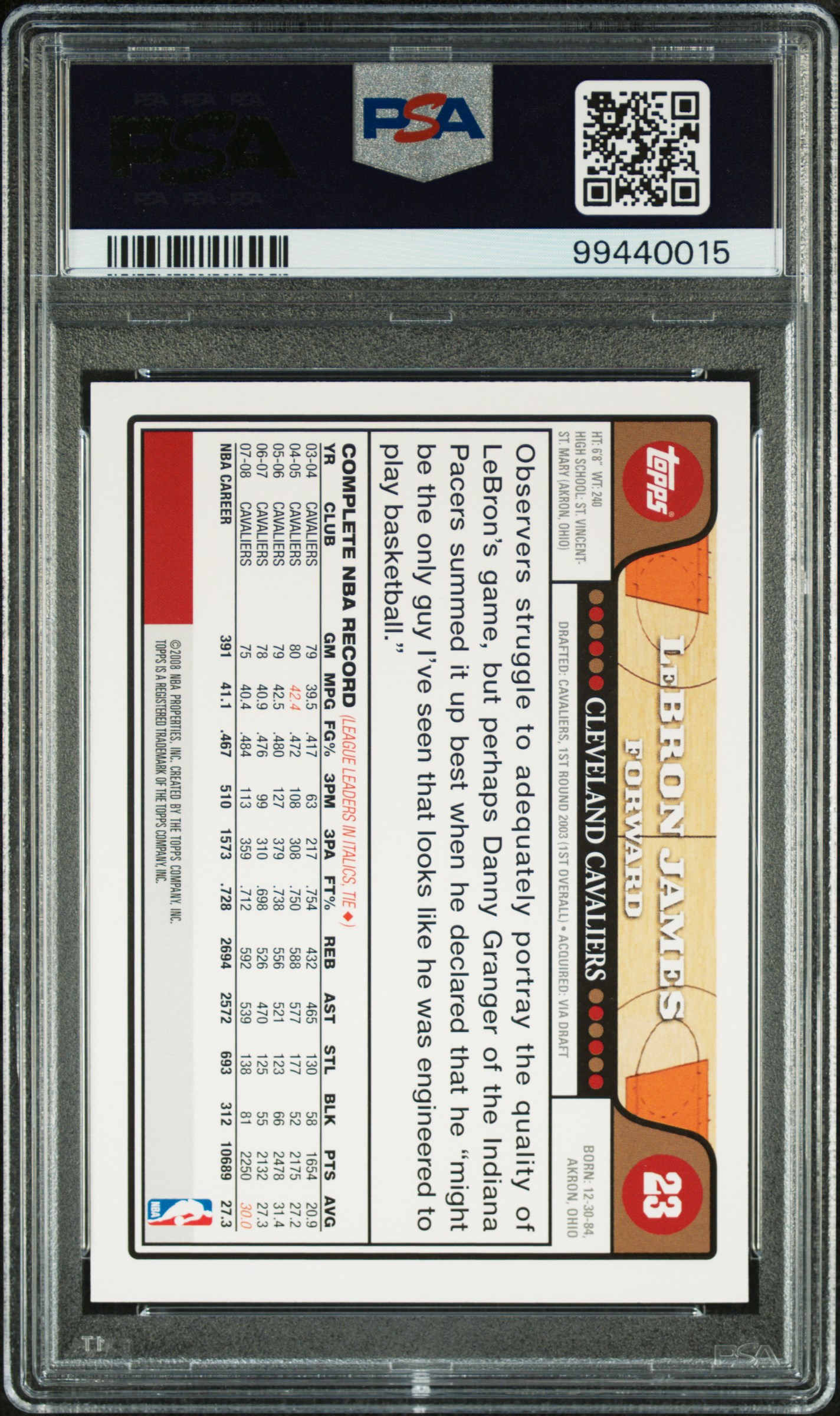 2008 Topps Lebron James #23 Mint 9 back