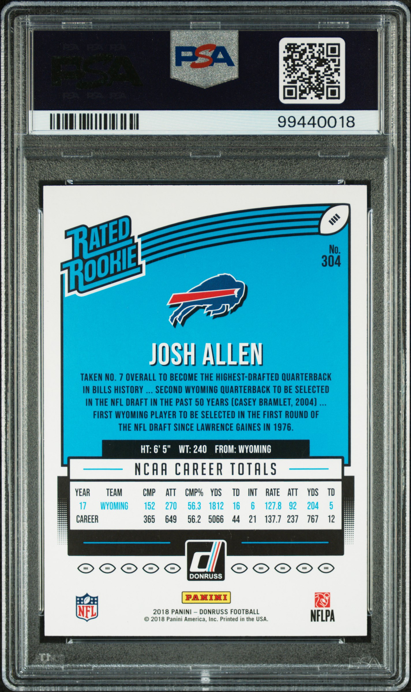 2018 Panini Donruss Josh Allen #304 Mint 9 back
