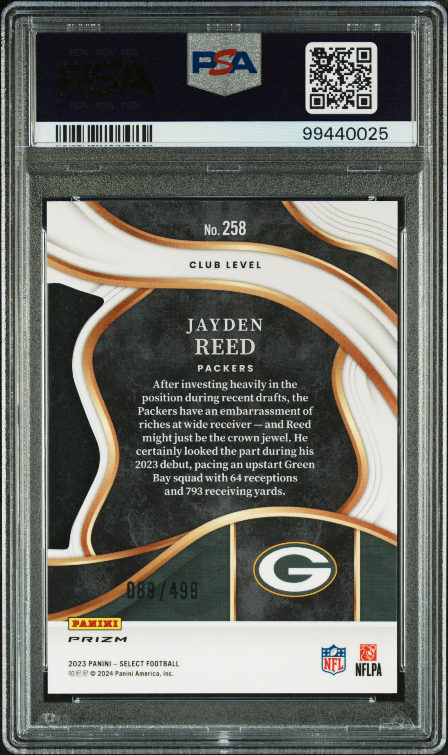 2023 Panini Select Jayden Reed #258 (Die-Cut Neon Green Prizm) Mint 9 back