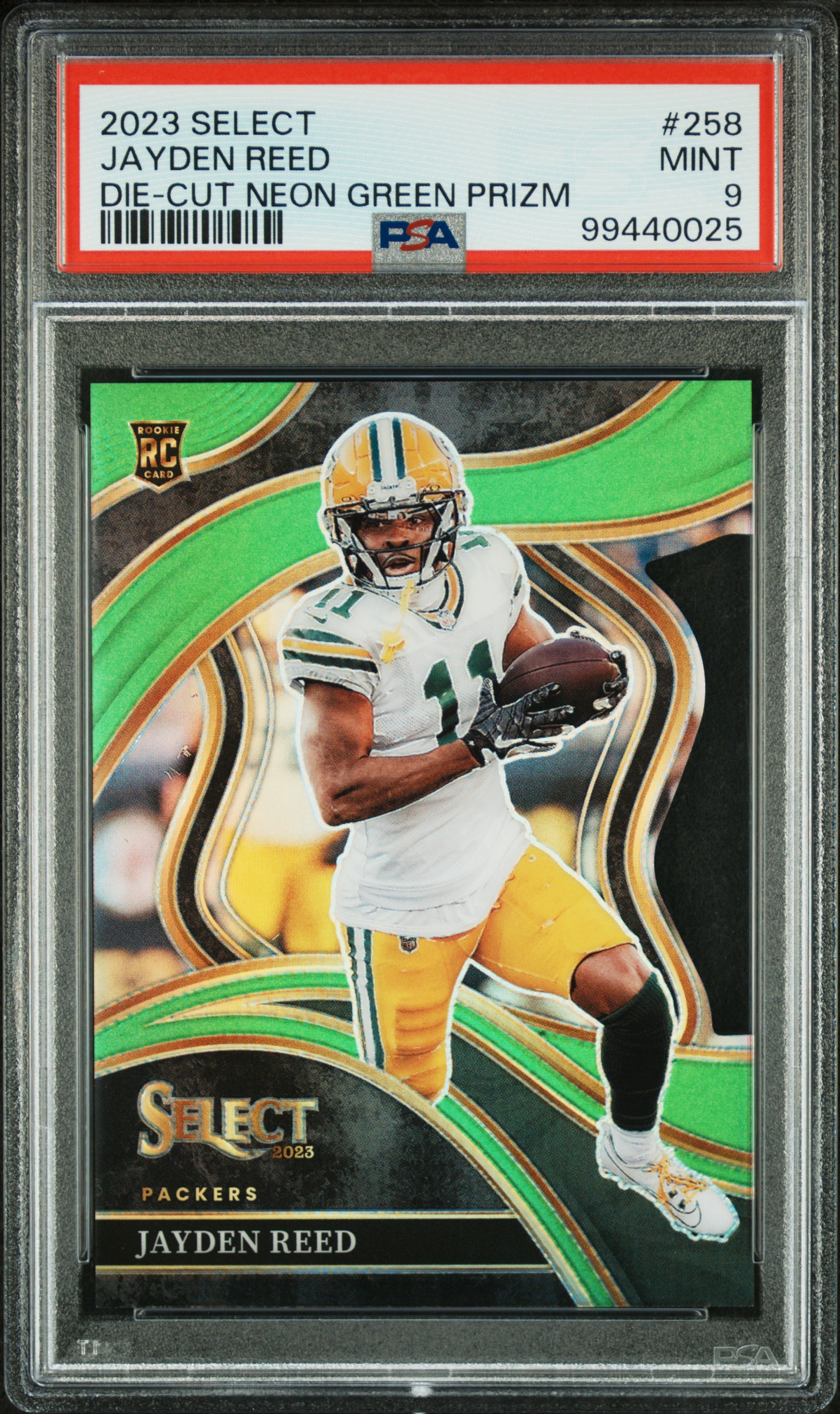 2023 Panini Select Jayden Reed #258 (Die-Cut Neon Green Prizm) Mint 9 front