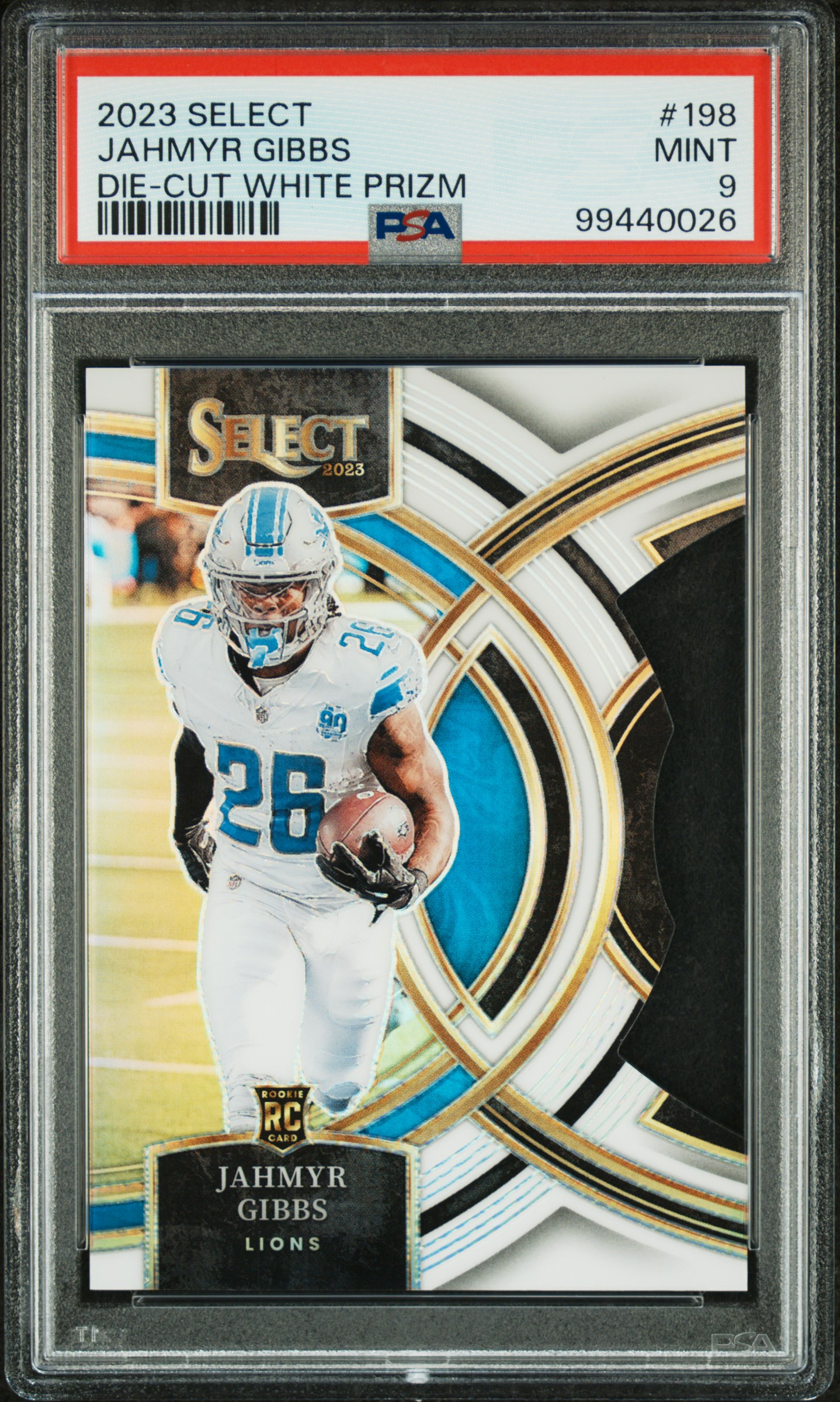 2023 Panini Select Jahmyr Gibbs #198 (Die-Cut White Prizm) Mint 9 front