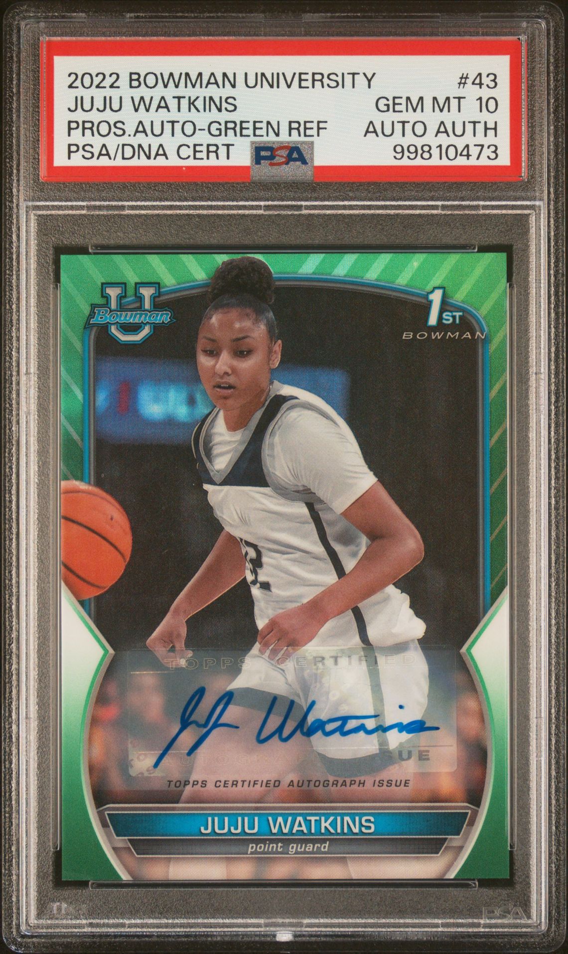 2022 Bowman Chrome BOWMAN CHROME UNIVERSITY PROS.AUTO-GREEN REF #43 Juju Watkins front