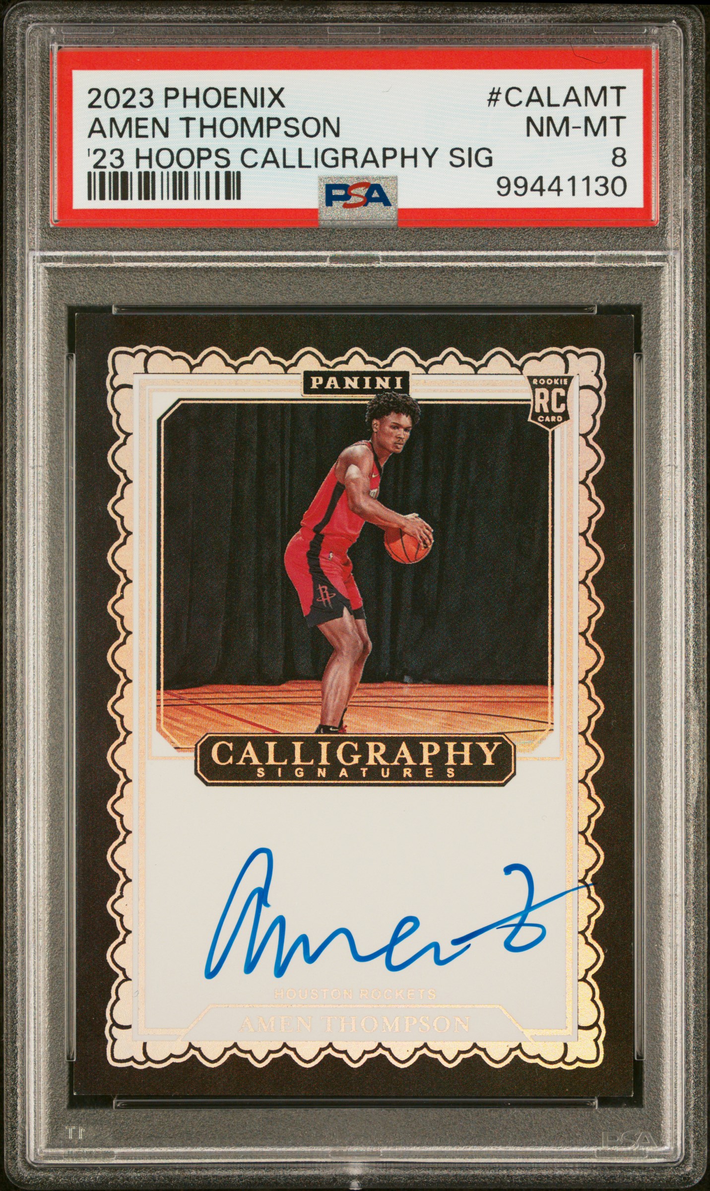 2023 Panini Phoenix 2023 Hoops Calligraphy Signatures Amen Thompson #Calamt Nm-Mt 8 front