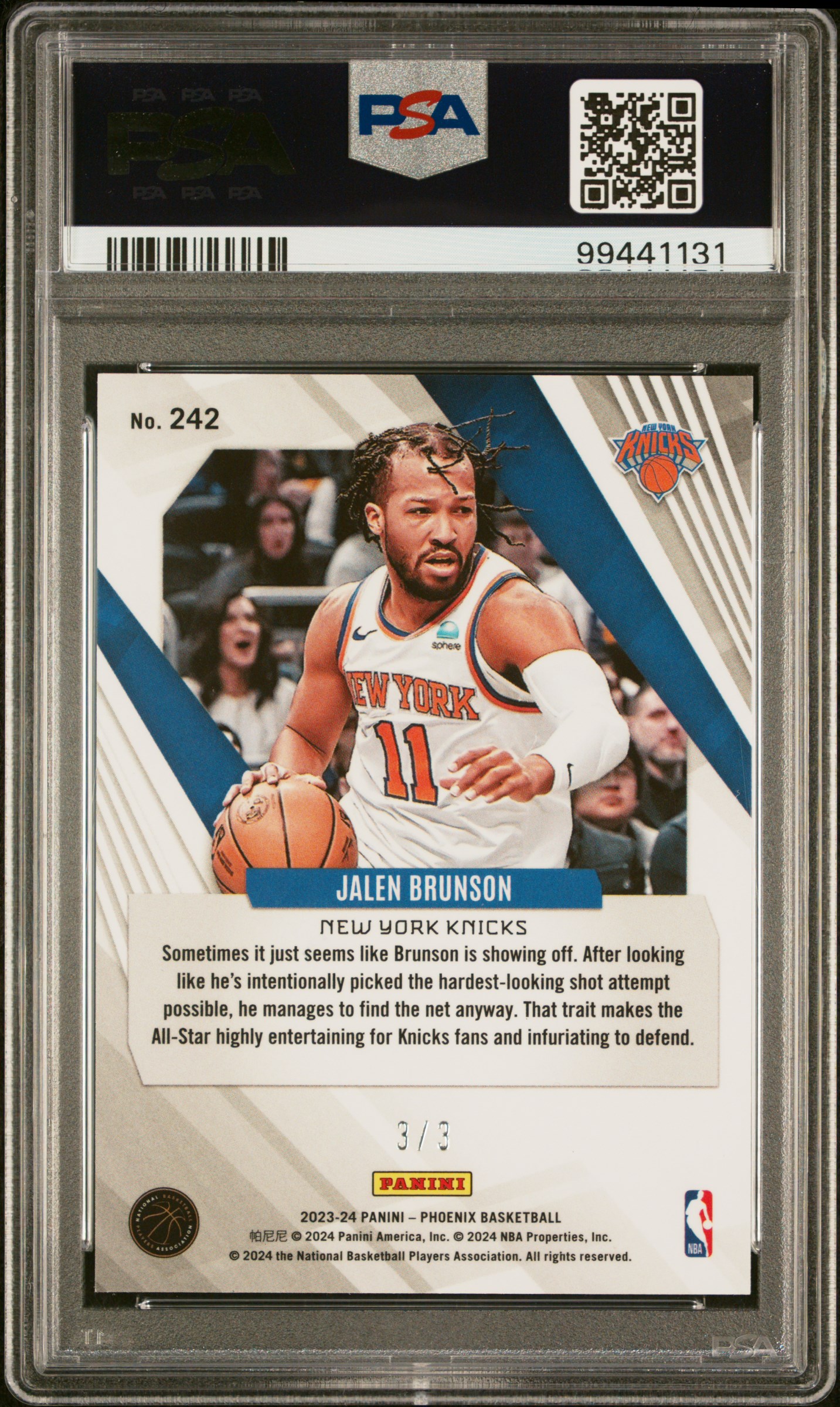 2023 Panini Phoenix Jalen Brunson #242 (Starry Fotl) Gem Mt 10 back