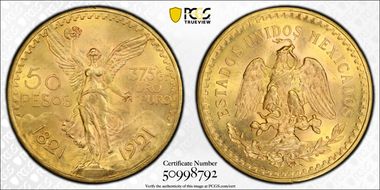 1921 50 Peso KM-481 Au MS64