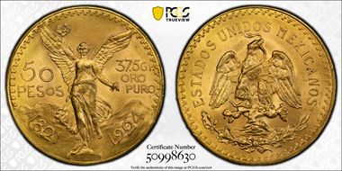1924 50 Peso KM-481  Au MS65