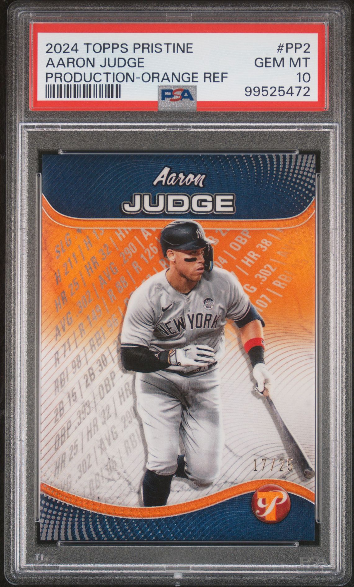 2024 Topps TOPPS PRISTINE PRISTINE PRODUCTION PRODUCTION-ORANGE REF #PP2 Aaron Judge front