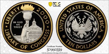 2000-W $10 Library of Congress Bimetallic PR70DCAM