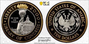2000-W $10 Library of Congress Bimetallic PR70DCAM