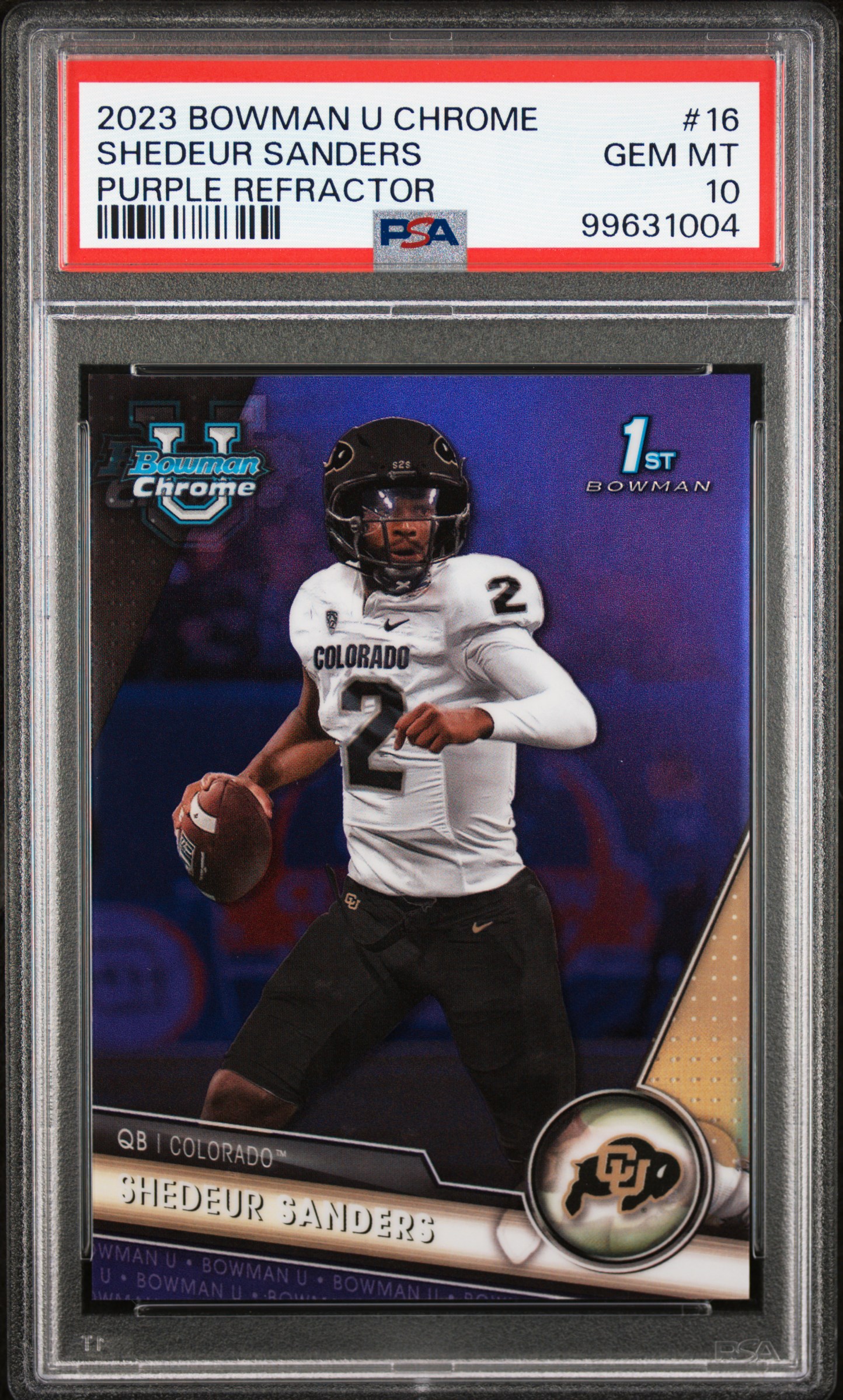 2023 Bowman University Chrome Shedeur Sanders #16 (Purple Refractor) Gem Mt 10 front