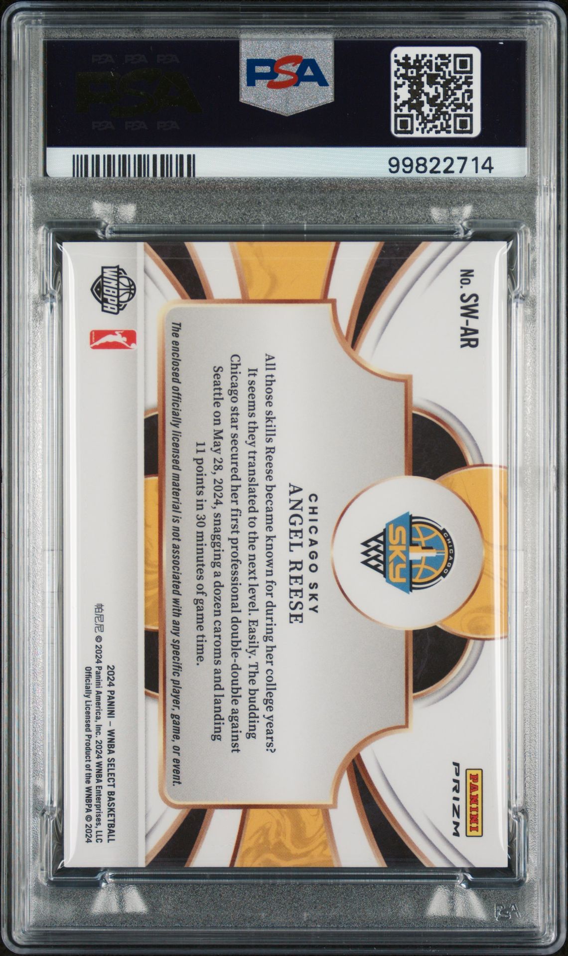 2024 Panini Select Wnba Selective Swatches Angel Reese #Swar Gem Mt 10 back