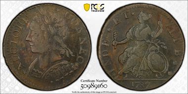 1787 CT 1/2P Mailed Bust Left, M 11.1-E XF40BN