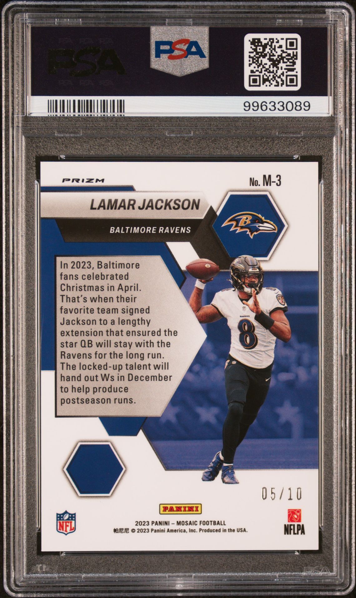 2023 Panini Mosaic Montage Lamar Jackson #M3 (Montage-Gold) Mint 9 back